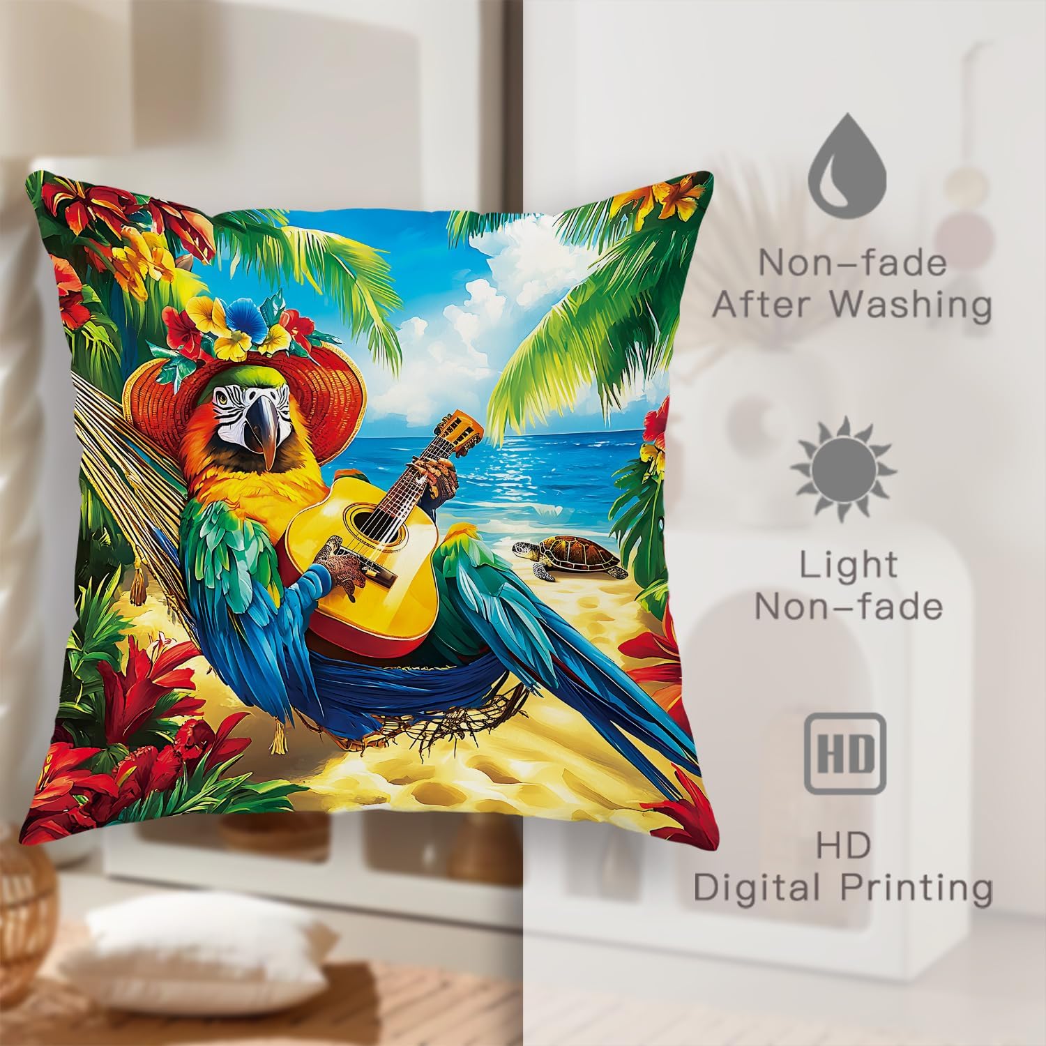 Tropical Parrot Pillow Covers Set of 2, Colorful Macaw Throw Pillows, Summer Beach Decorative Cushion Cases for Home Sofa Bed Couch 30x30 Inch