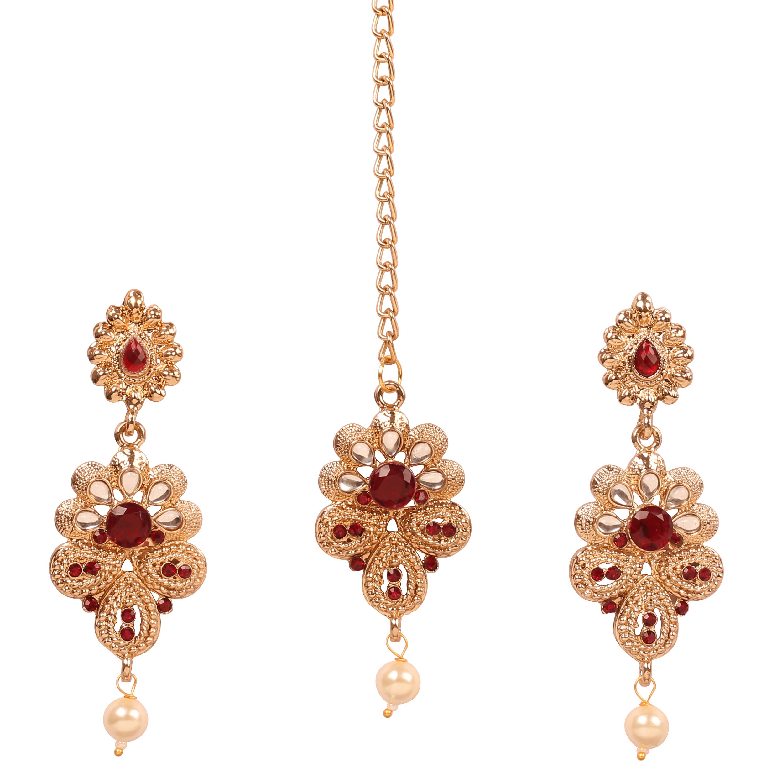 Touchstone"Contemporary Kundan Collection" Indian Bollywood Desire Royal Mughal Classical Style Kundan Look Jewelry Mangtika, Mathapatti, Nose rings In Antique Gold Tone For Women