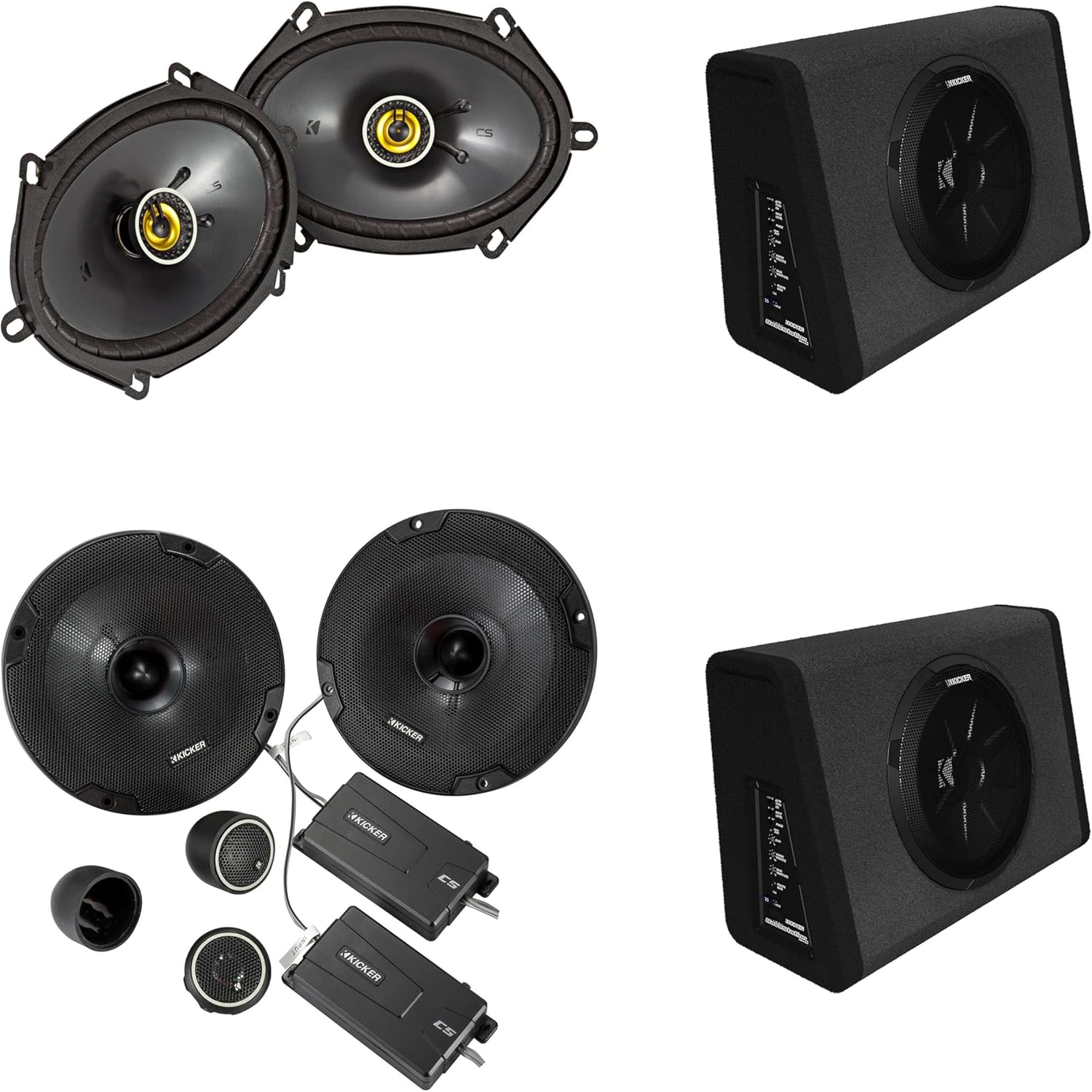 KICKER (2 11PT250 Powered Sub Enclosure & 46CSS674 6.75" Component, 46CSC684 6x8 Bundle