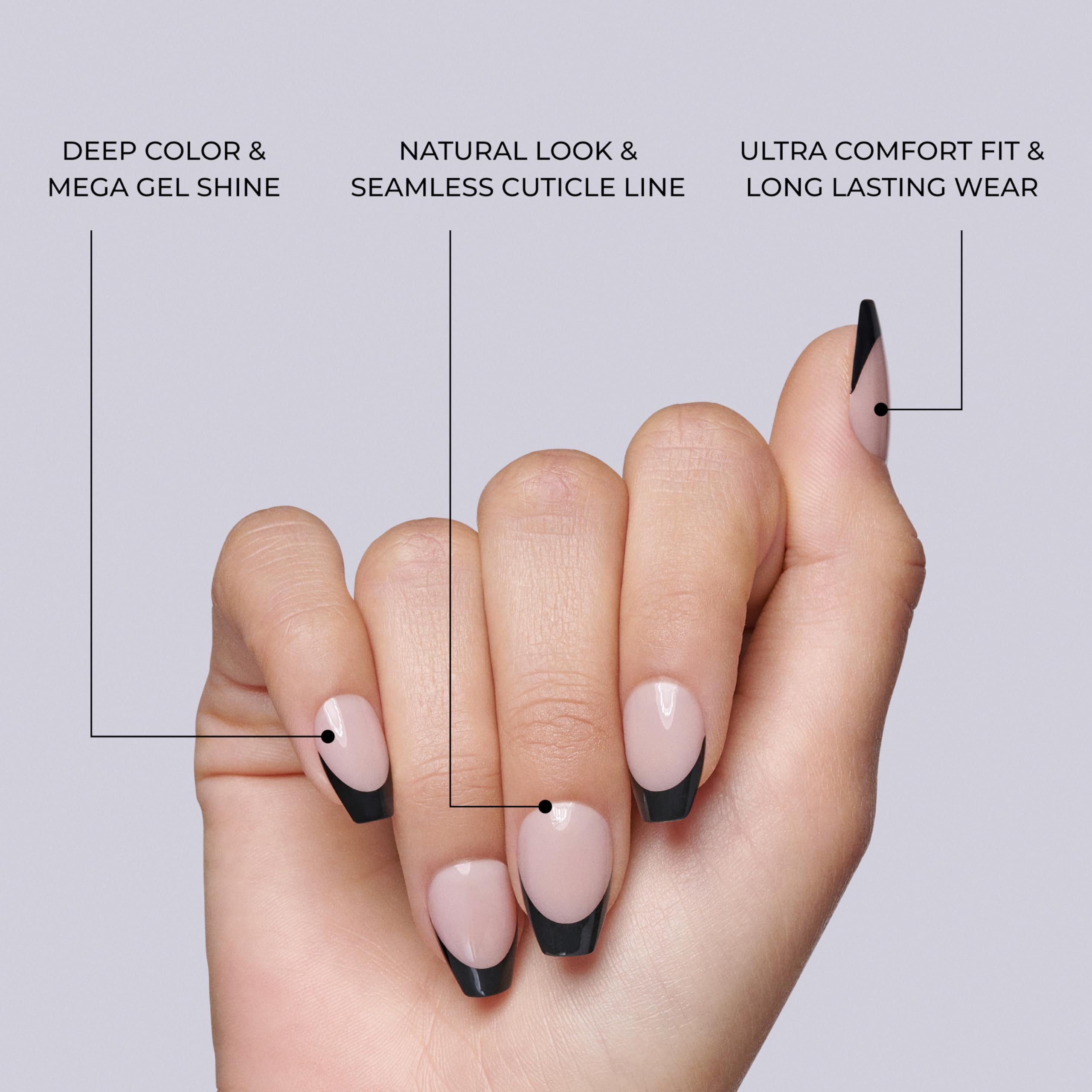 KISS Salon Acrylic French "Catchy", fioletowy, średniej długości w kształcie migdałów – 28 sztucznych paznokci do naklejania DIY, 2 g kleju do paznokci, 1 patyczek do manicure, 1 mini pilnik