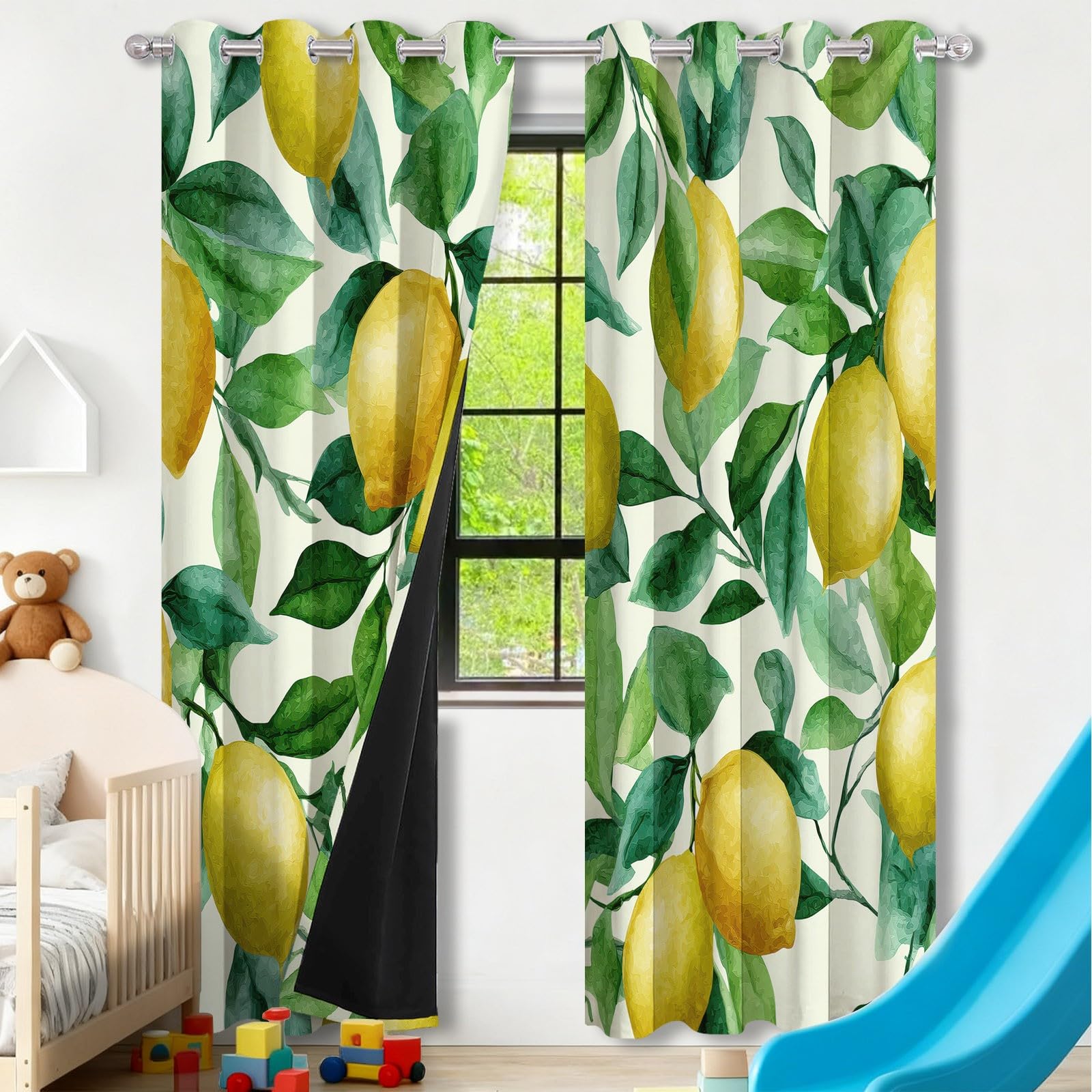 Rideau occultant thermique motif citron aquarelle design moderne