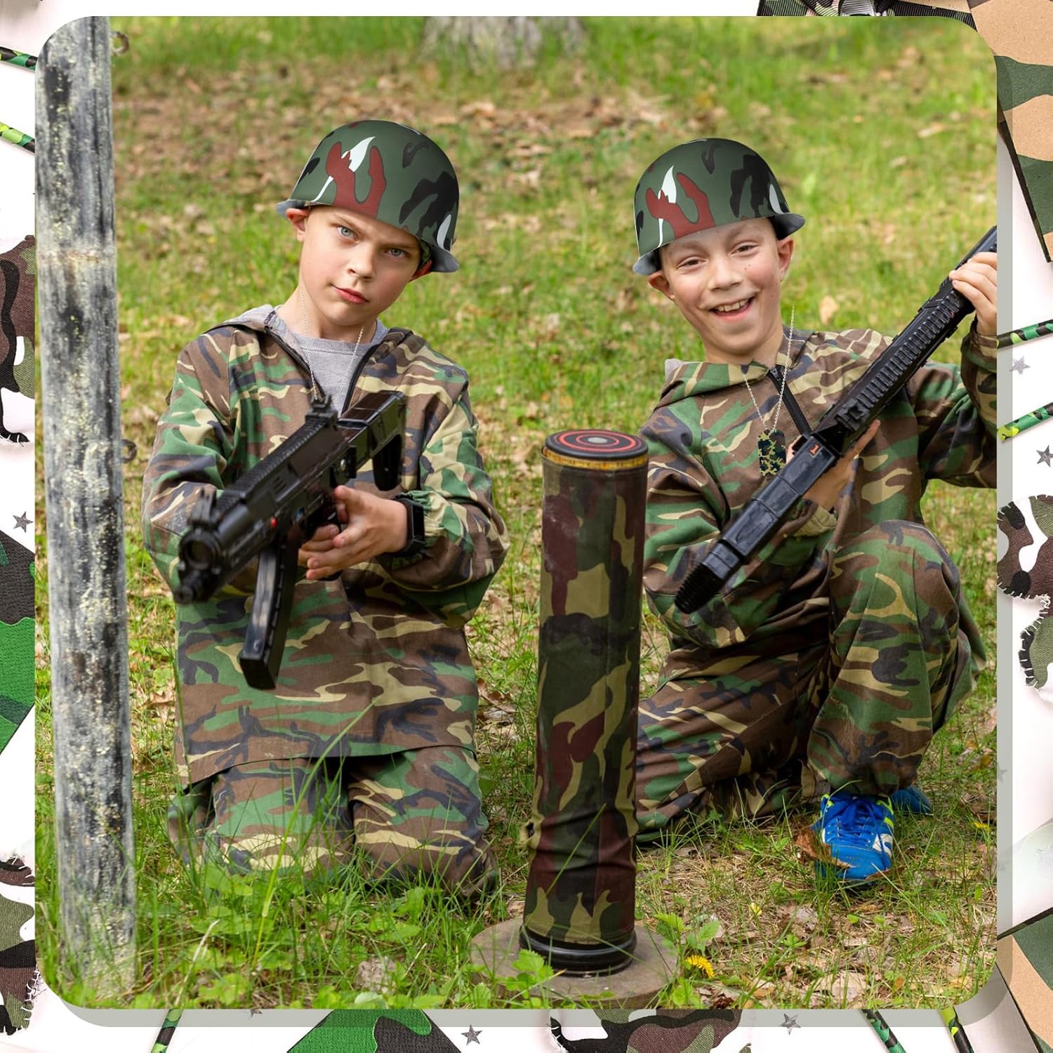 60 Pcs Army Party Favor Helmet Costume Includes Kid Plastic Camouflage Hats Military Dog Tags Chains