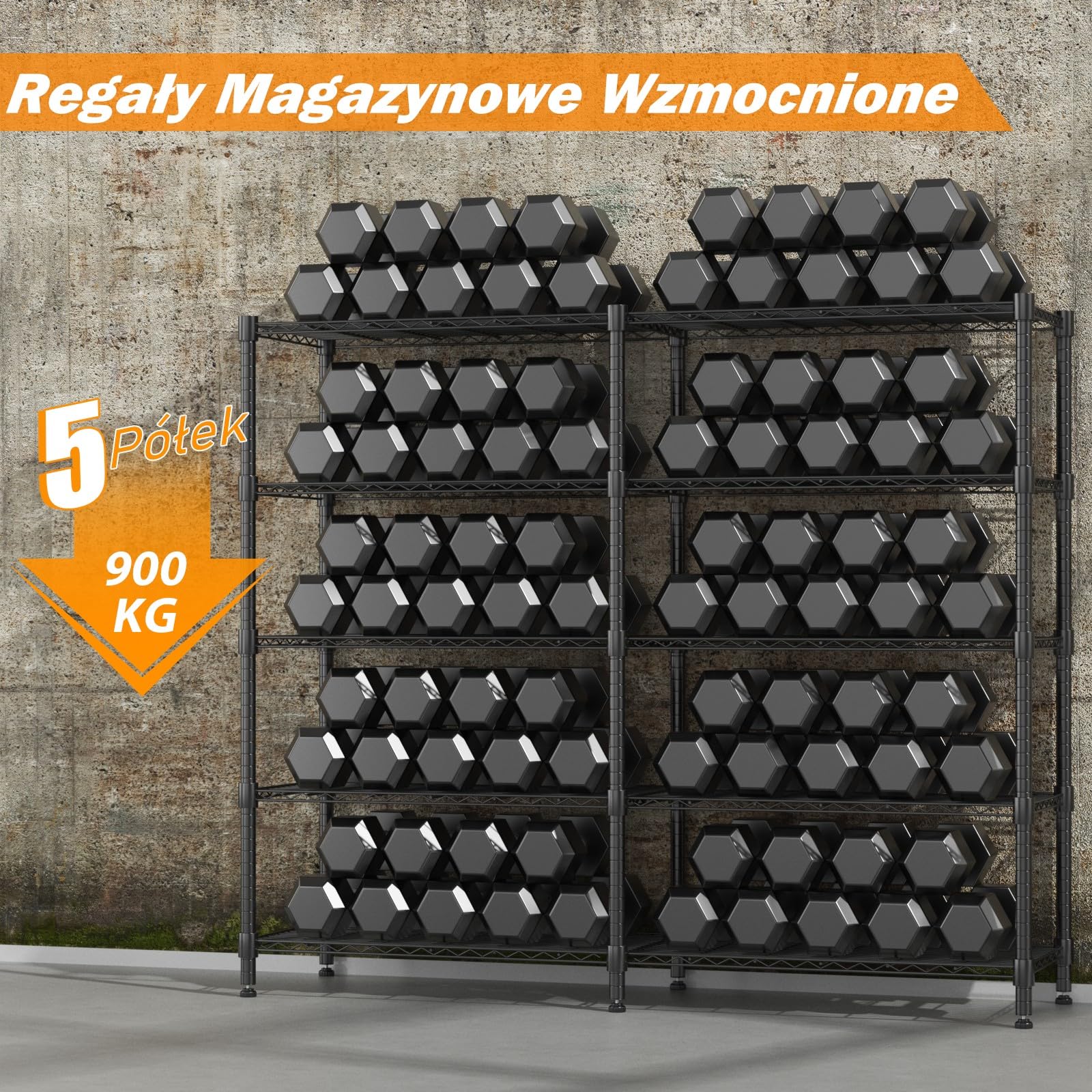 Himimi 5-stopniowy regał magazynowy do dużych obciążeń, regał garażowy, z regulacją wysokości, regał druciany, metalowy regał do przechowywania, regał do przechowywania, regał kuchenny, 180 szer. x 45