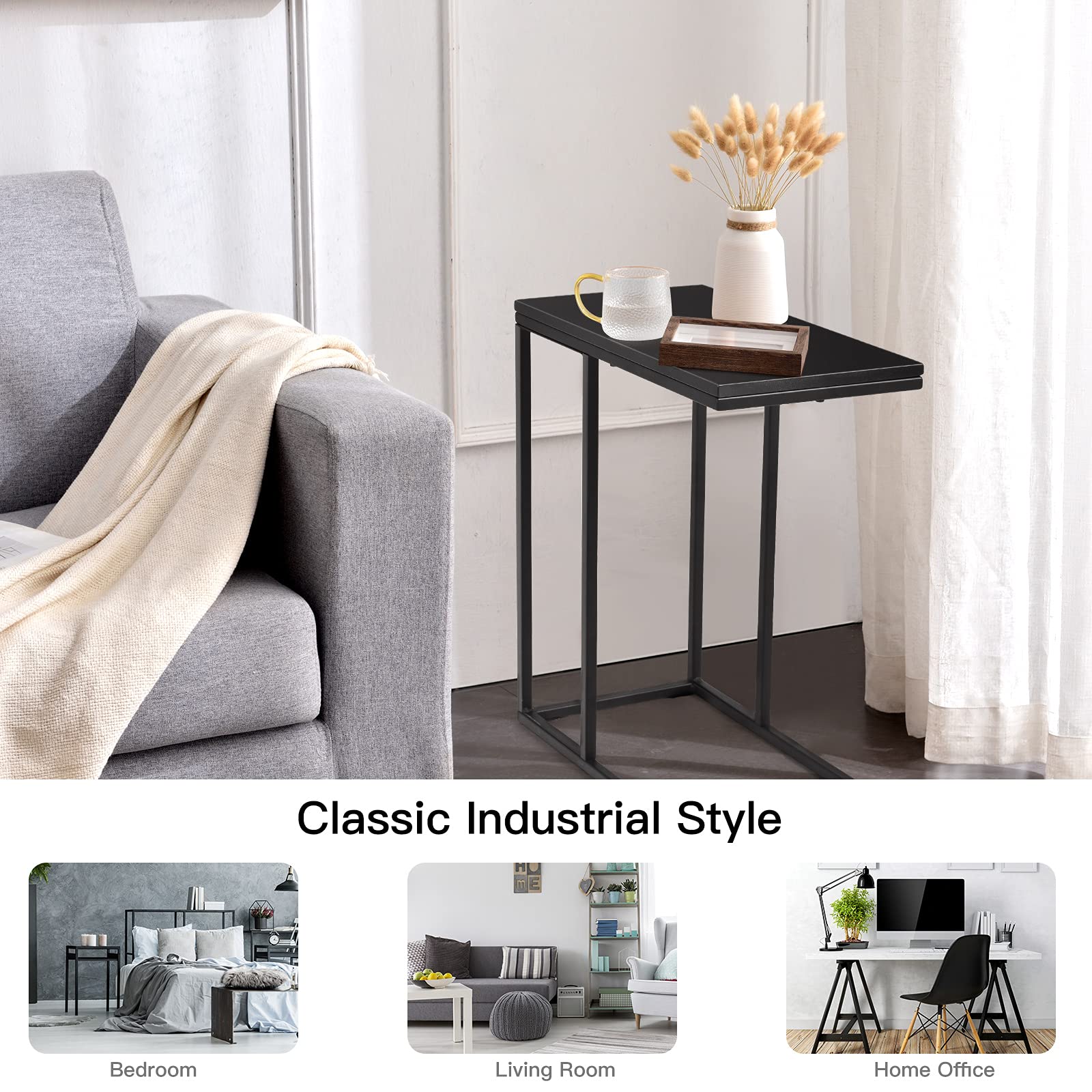 Tangkula Sofa Side Table, C Shaped End Table for Sofa Couch and Bed