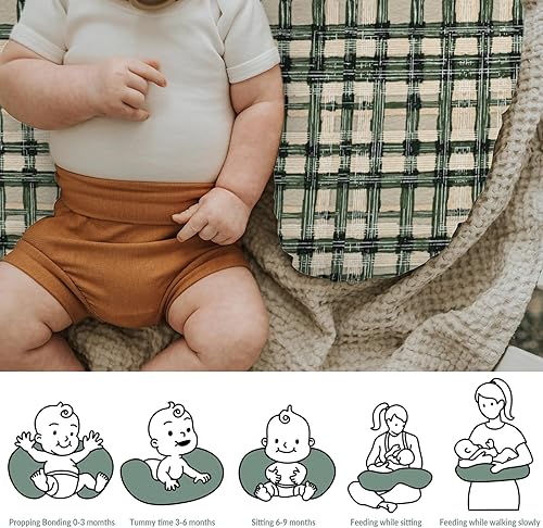 Miniatura 6 de Fundas de almohada de lactancia de tartán verde acuarela para niños y niñas, fundas de almohada vintage a cuadros verdes para lactancia materna,