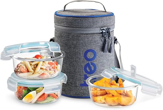 Treo by Milton All Fresh Borosilicate Glass Tiffin, 380 ml, Set of 3, Transparent