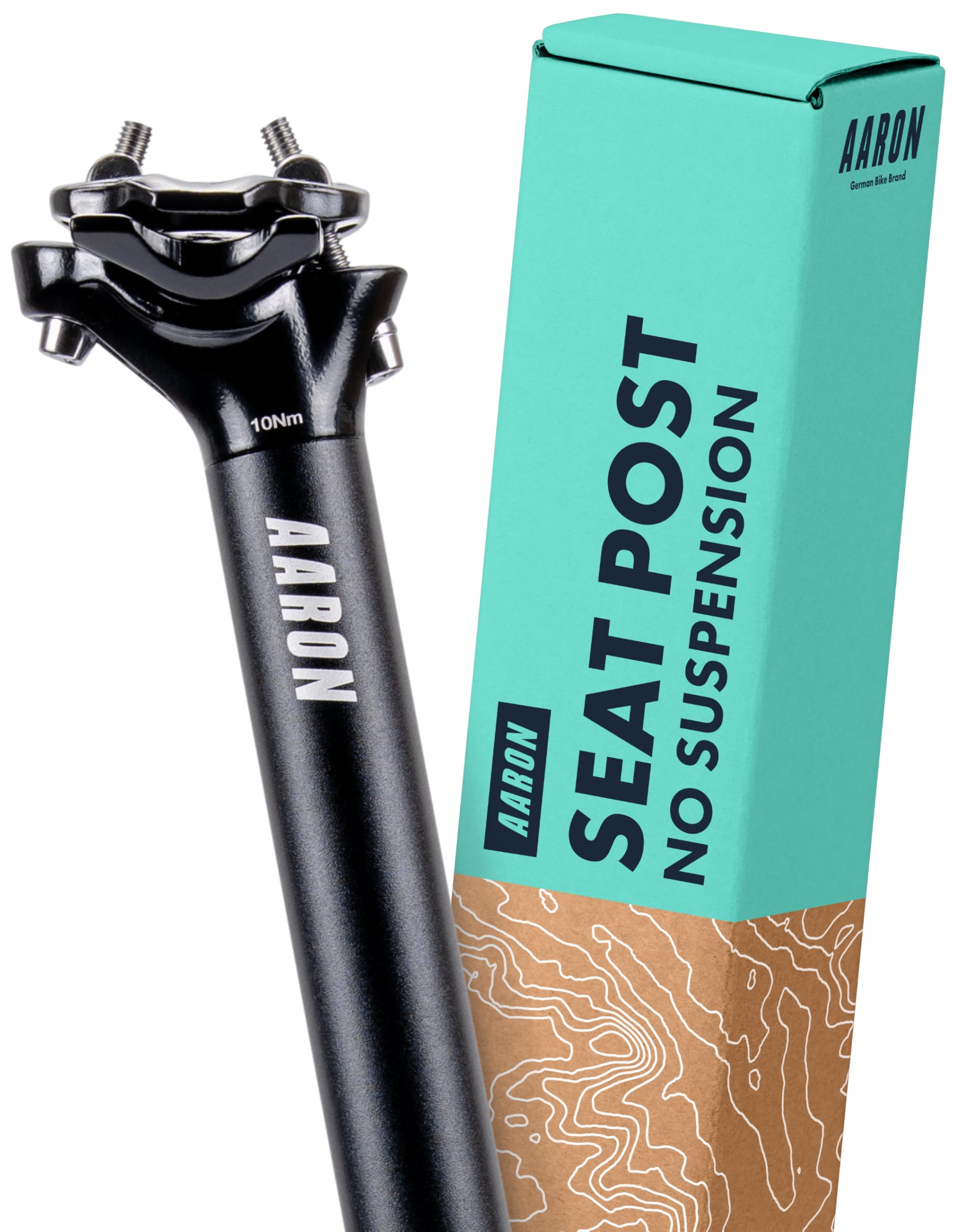 AARON Post Rigid seatpost with a diameter of 27.2 / 30.9 or 31.6 mm – Aluminium seat tube, 350 mm long – Available in black and silver (Black with scale, 30,9 mm)