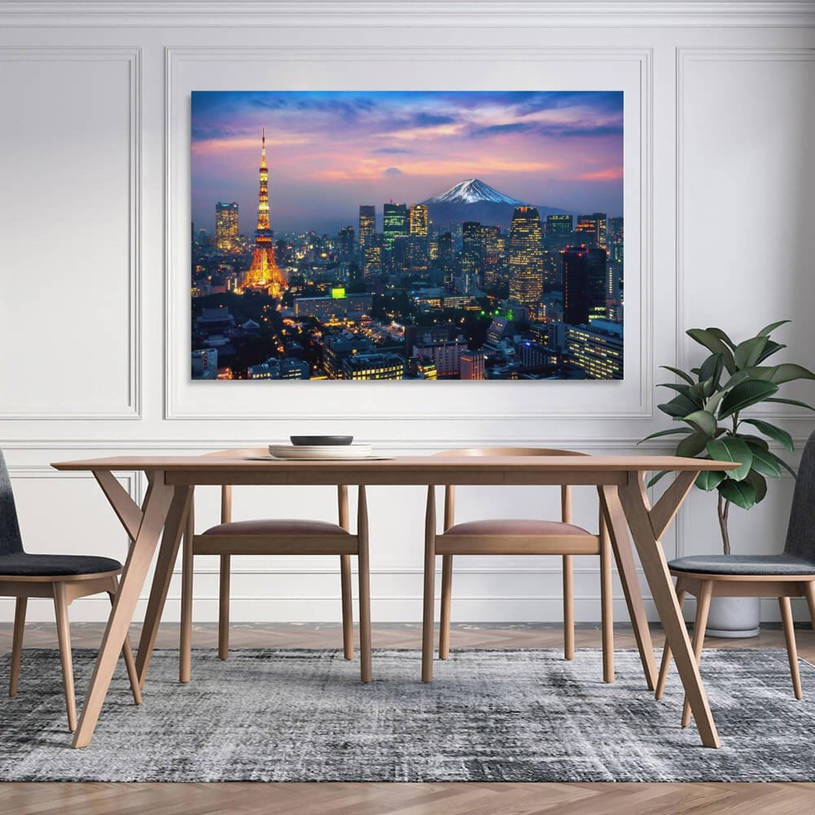 Amazon.co.jp: 絵画 東京の街並みと富士山の空撮インテリア 絵画 光る
