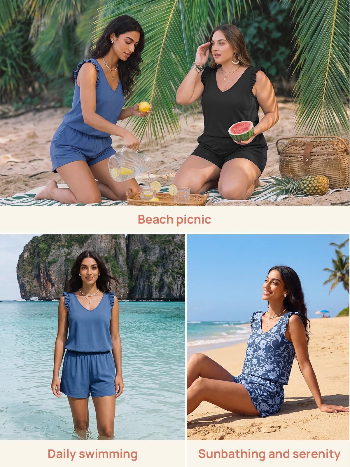 Summer Mae Pagliaccetto da nuoto con volant Costume da bagno intero da donna modesto