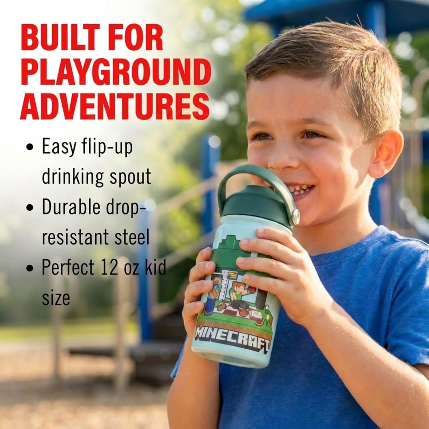 Minecraft Insulated Stainless Steel Kids Water Bottle 12oz, Straw, Handle image 2