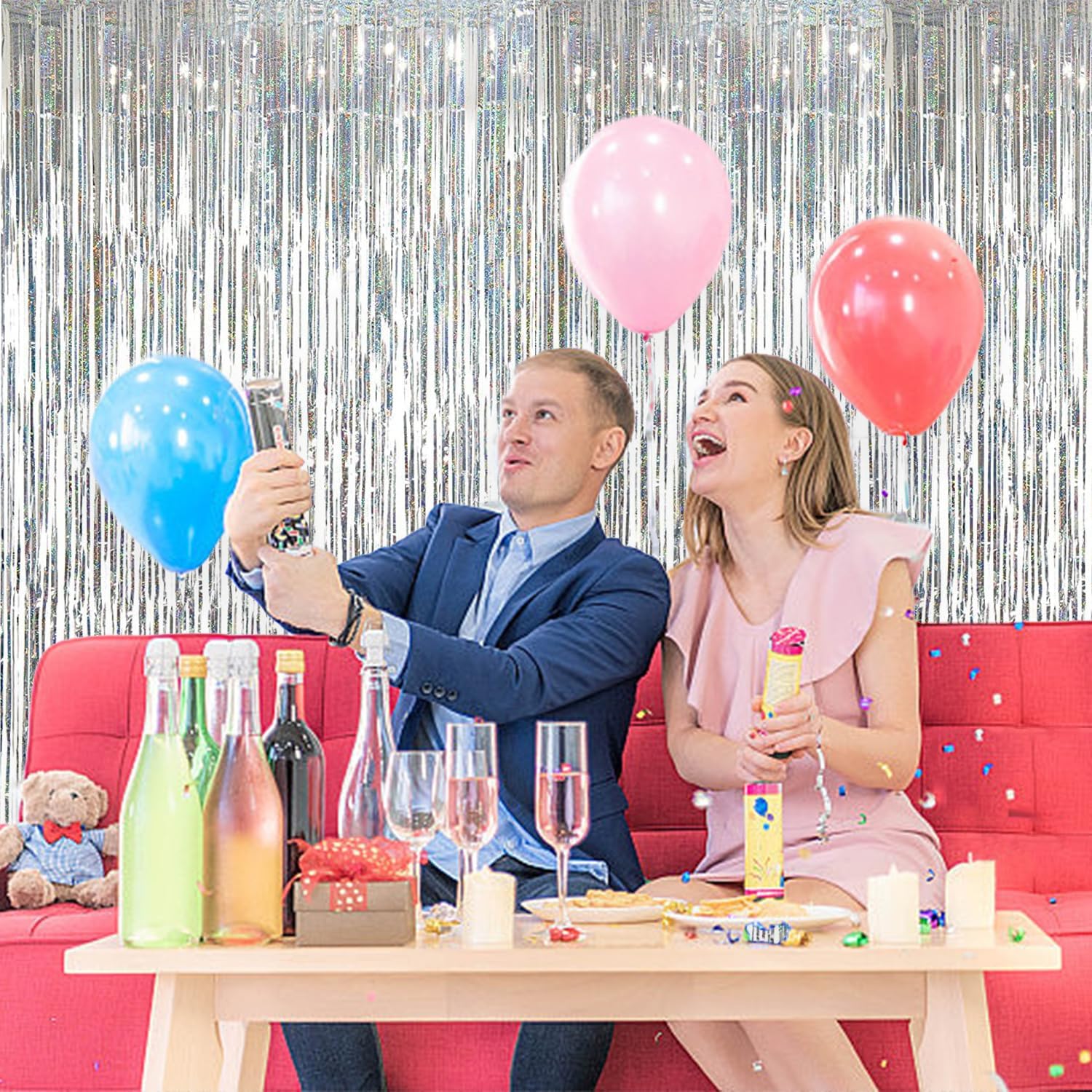 SYEYCW 3 Pcs 3.28ft x 8.20ft Silver Foils Fringe Curtains, Door Curtains Hanging Streamers, Curtains Metallic Tinsel Backdrop Decorations for Bachelorette, Birthday, Wedding, Party Decoration (Silver)