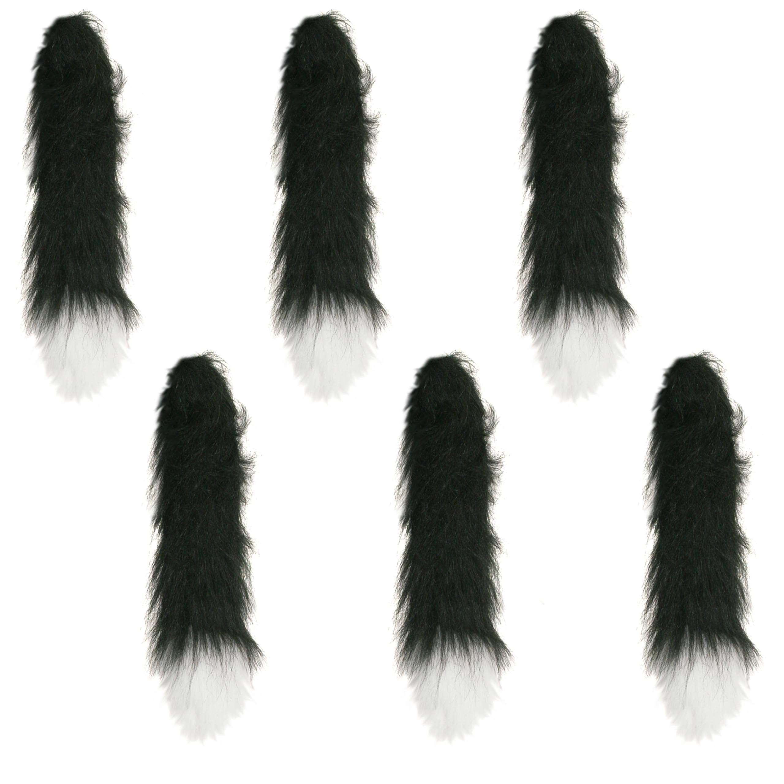 Adults Cat Tail Costume Accessory - Pack of 6 - Fluffy Jumbo Black Cat's Tail with White Tip - Mens Ladies Book Week World Book Day Fancy Dress Costume Accessory