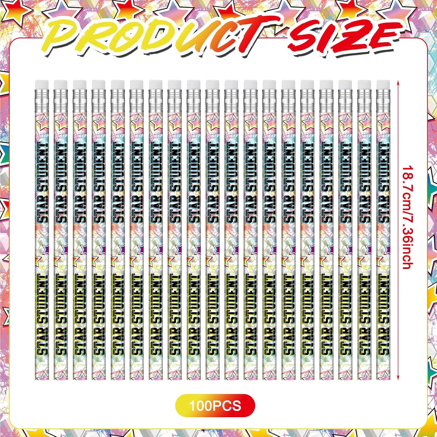 Tenceur 100 Pcs Star Student Motivational Pencils with Erasers Bulk image 2