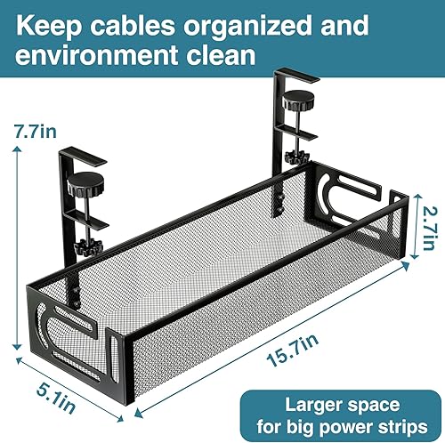 Miniatura 2 de Bandeja de organización de cables para debajo del escritorio, organizador de cables de 15.7 pulgadas para mesa, organizador de cables de escritorio