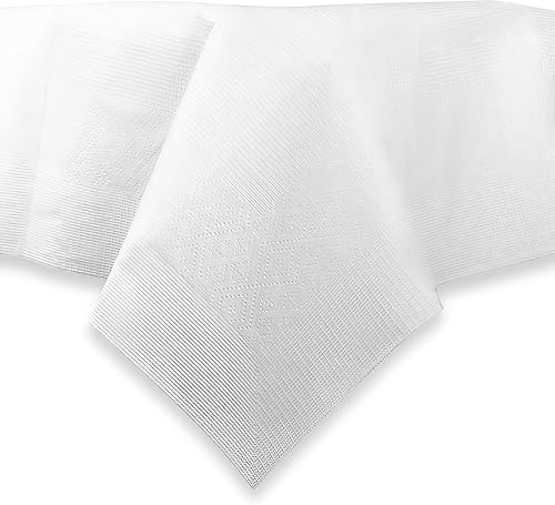 Miniatura 34 de PARTY BARGAINS Manteles de mesa desechables, 54 x 108 pulgadas, color rojo, 3 capas de papel y plástico, resistentes a derrames, 5 unidades