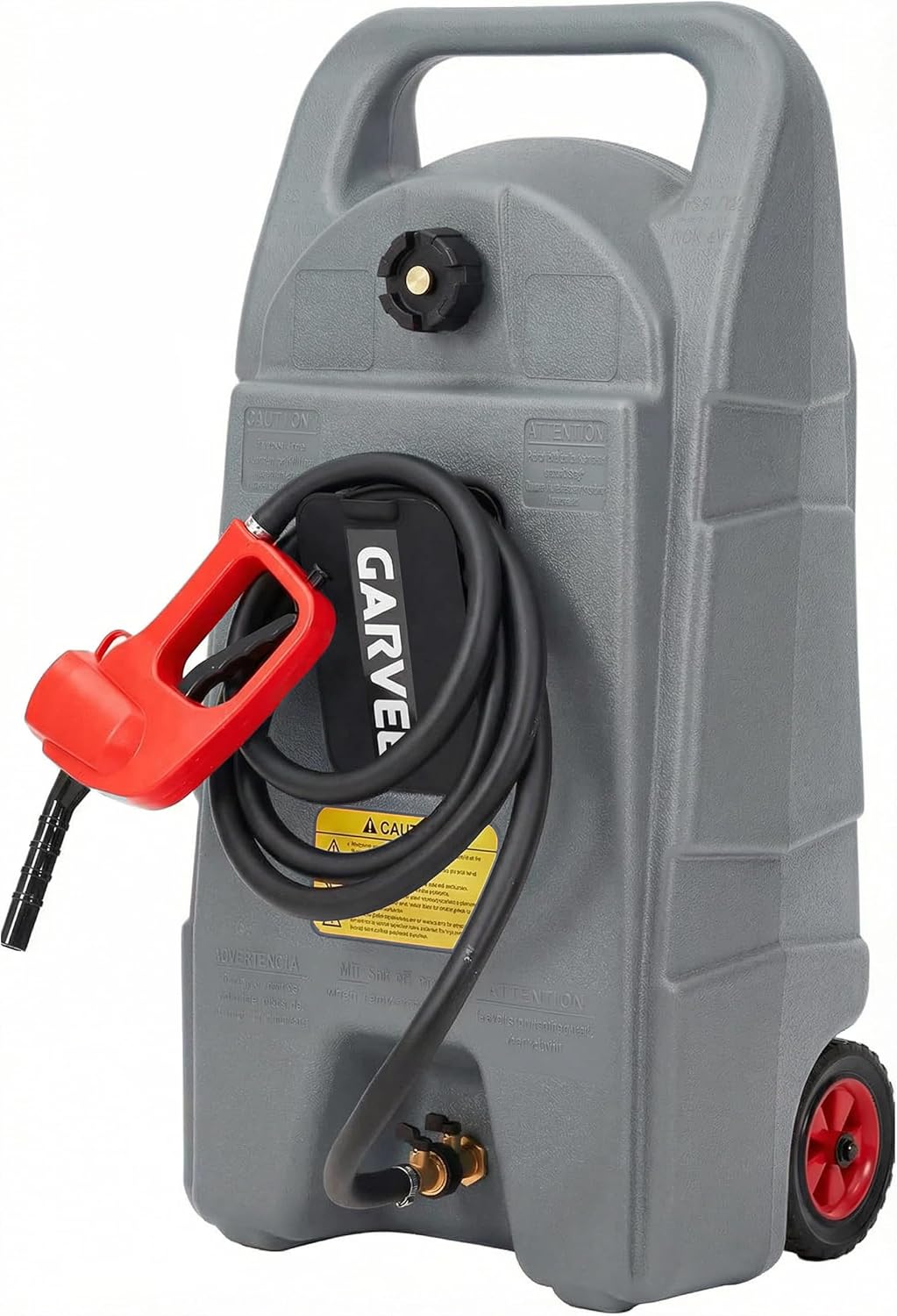 Garvee 15 Gallon Gas Can, Fuel Tank Container with LE Fluid Transfer Manual 10 FT Siphon Pump, Portable Diesel Gas Storage Caddy w/Wheels for Car, ATV, Weeder, Boat, Tractor, Snow Blower,Generator