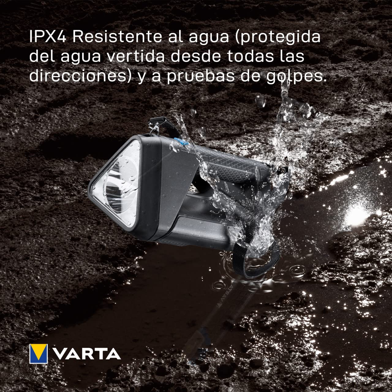 Varta 18684101401 Lámpara de Mano Flexible, 3600 W, Negro, Talla Única | Lámpara de trabajo con 3 modos de luz, 550 lúmenes, IPX4, micro USB, foco para iluminación específica