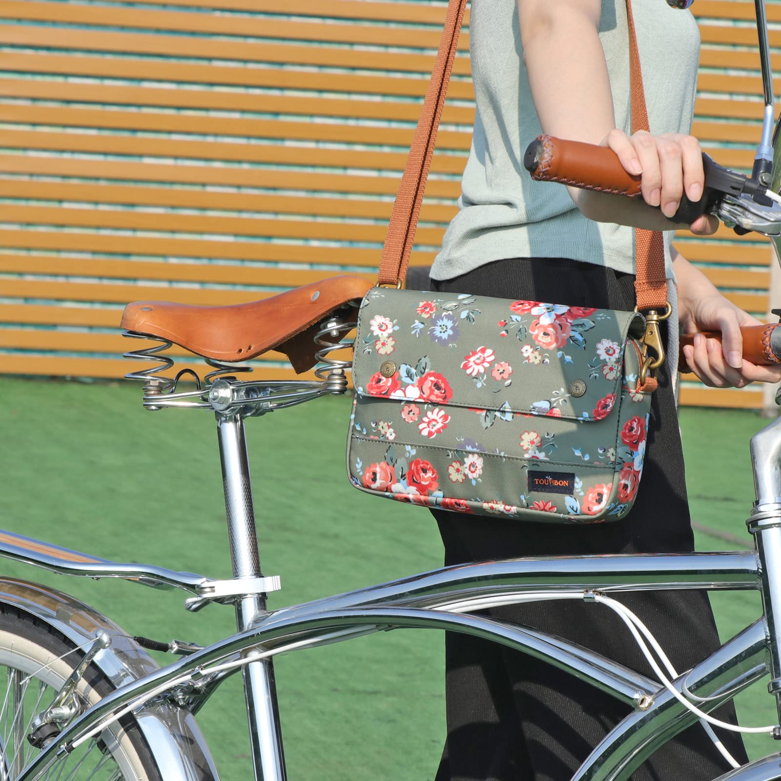 TOURBON - Bolsa de Lona Impermeable para Manillar de Bicicleta, diseño de Flores