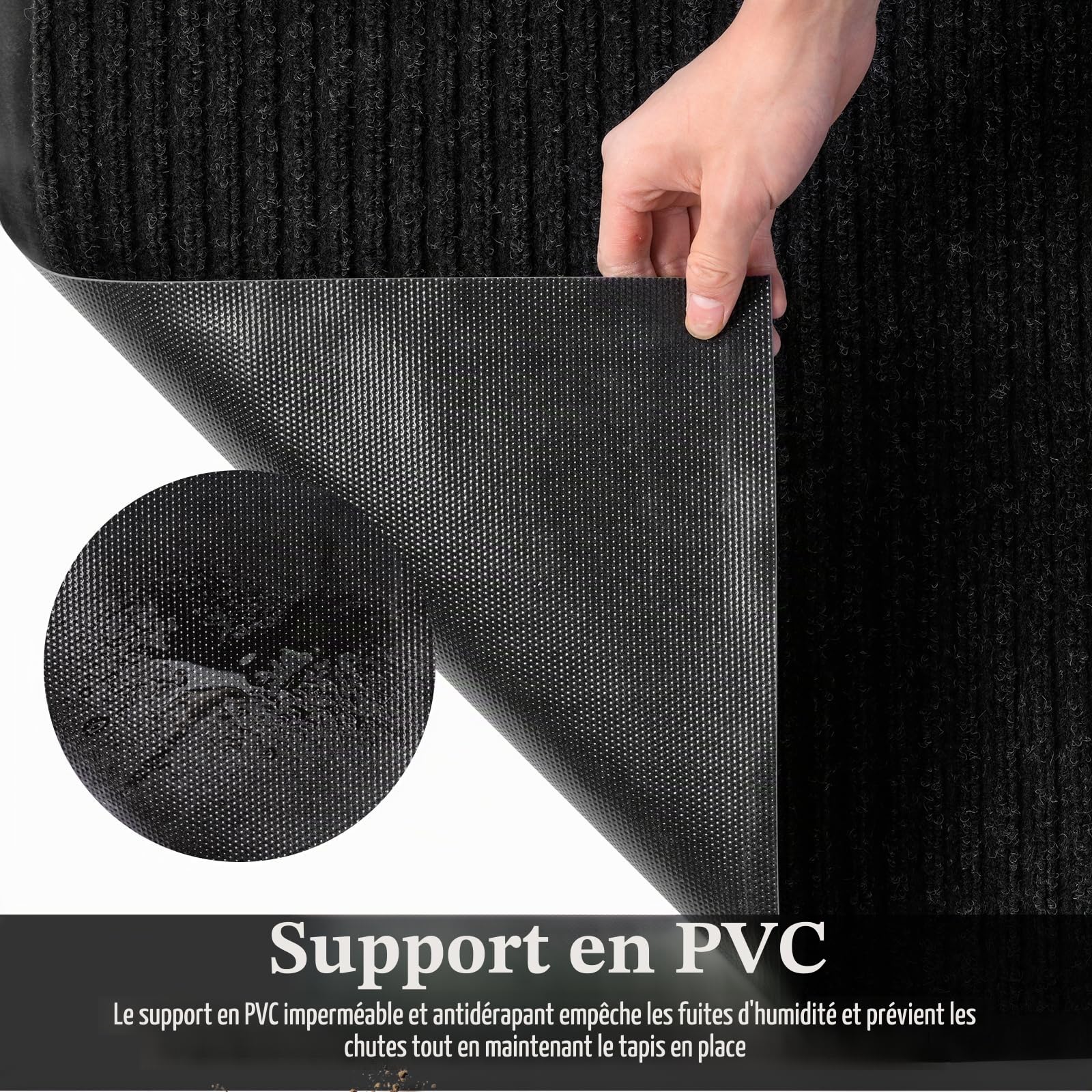 Tapis de couloir, antidérapant, 90 x 500 cm, au mètre, lavable, anti-salissures, noir, 90 cm de large