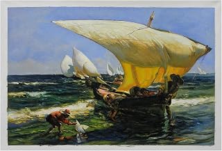 On the Coast of Valencia - Joaquin Sorolla y Bastida hand-painted oil painting reproduction,fishermen at work returning with the day's catch