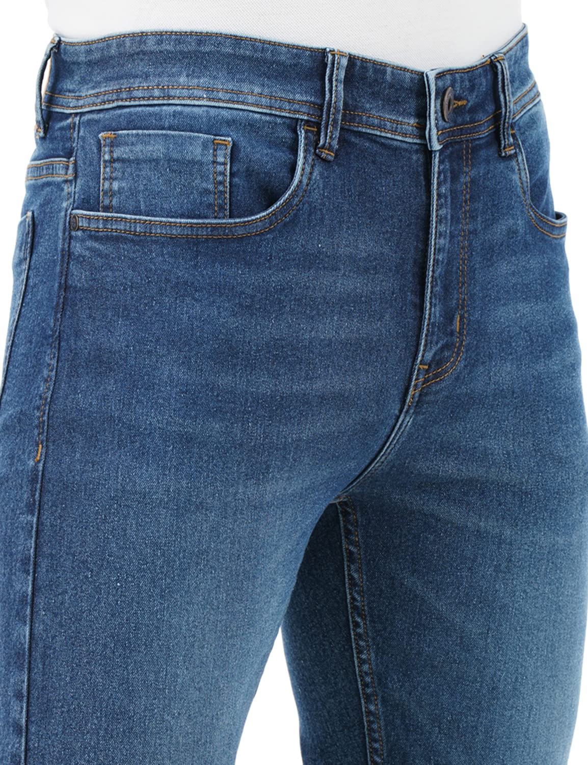INKD Vaqueros Slim Fit para Hombre - Tiro Medio | Mezcla de algodón | Costuras en Contraste | Tejido elástico | Diseño clásico de 5 Bolsillos