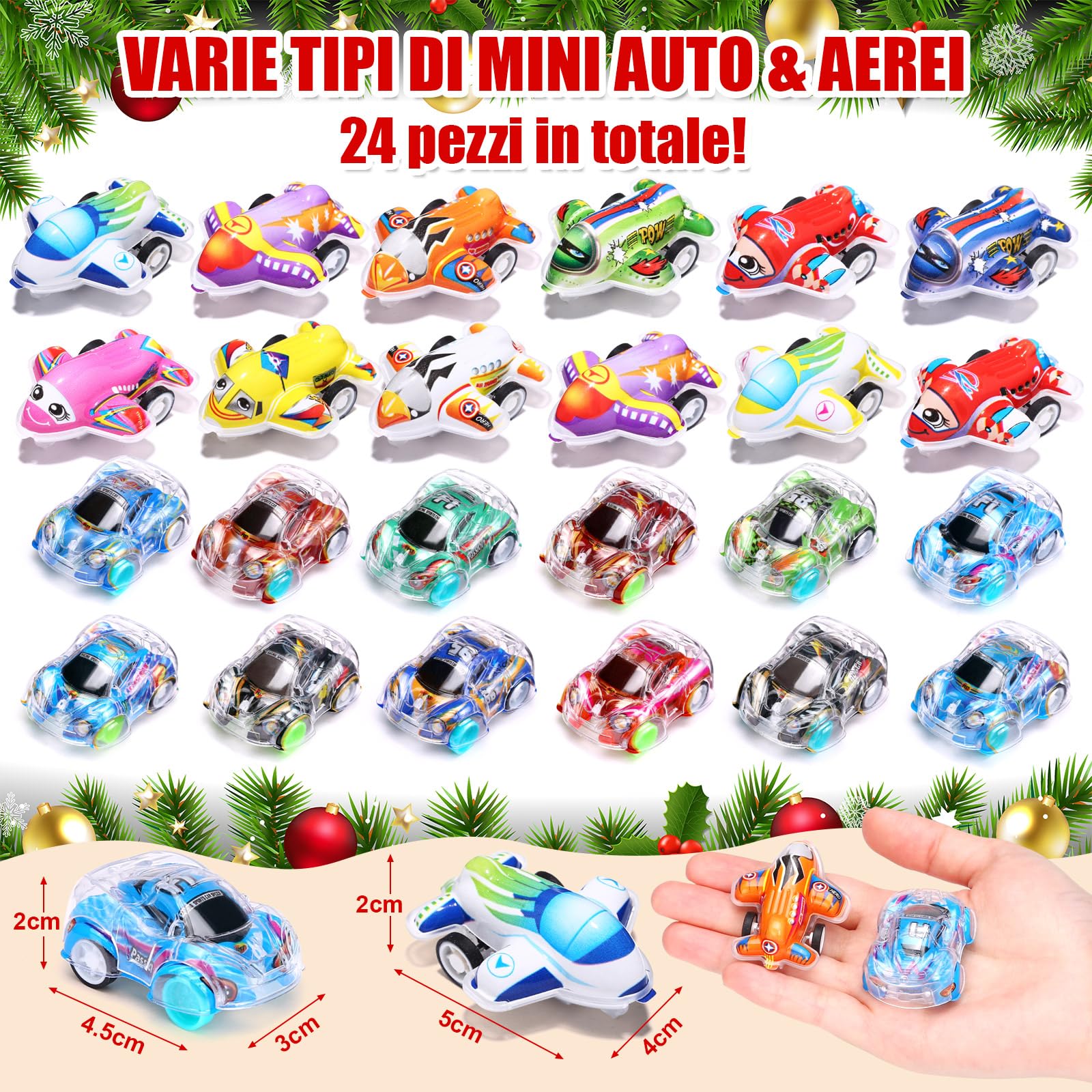 LIHAO Calendario dell'Avvento Bambino 24pz Macchinine Giocattolo Bambini Regalo di Natale per Ragazzi Ragazze Bambini