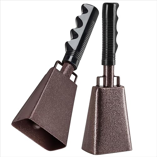 Miniatura 23 de Paquete de 2 cencerros de 9 pulgadas para eventos deportivos, fabricantes de ruido de percusión con asa para juegos de fútbol, estadios (blanco)