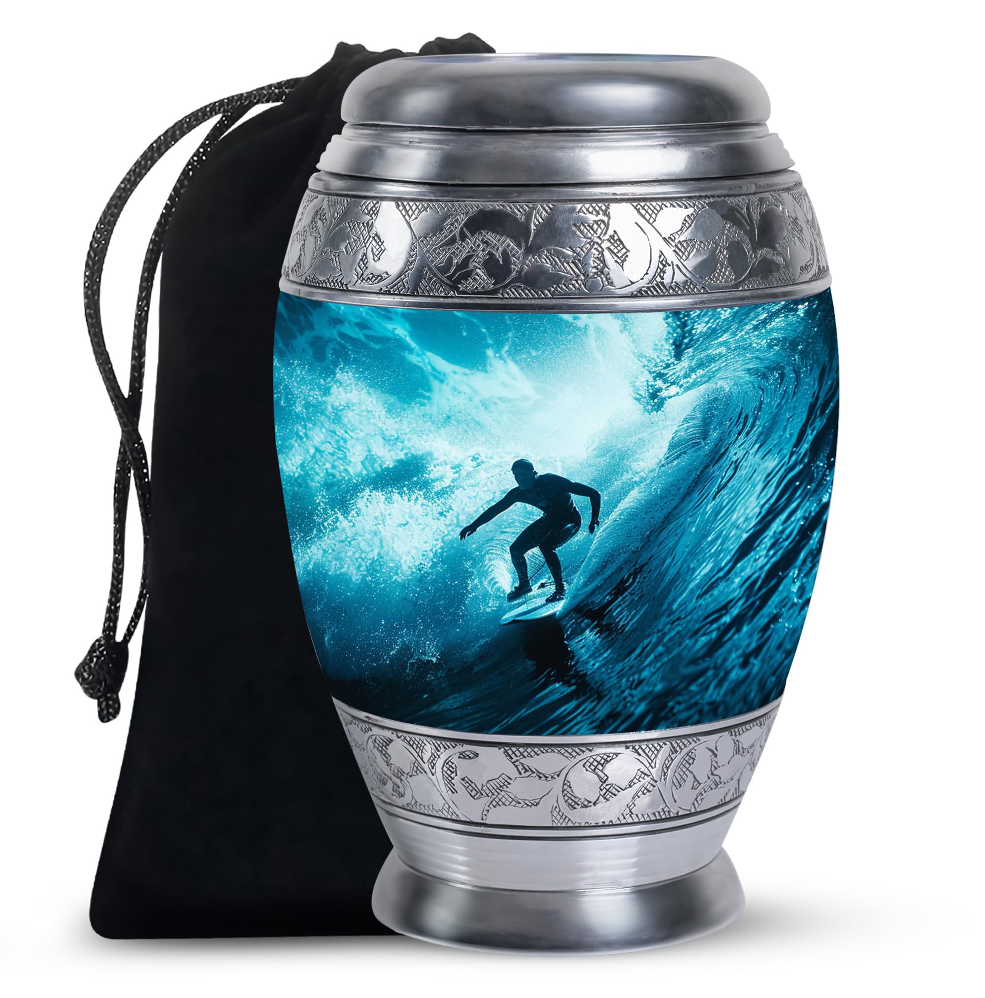 YATHABHISA Urns for Ashes, Cremation Urns for Men, Decorative Urns, Burial Urns for Adult Human Ashes, Urn for Human Ashes 10''_Sky Blue | Memorial Theme | Large Urn