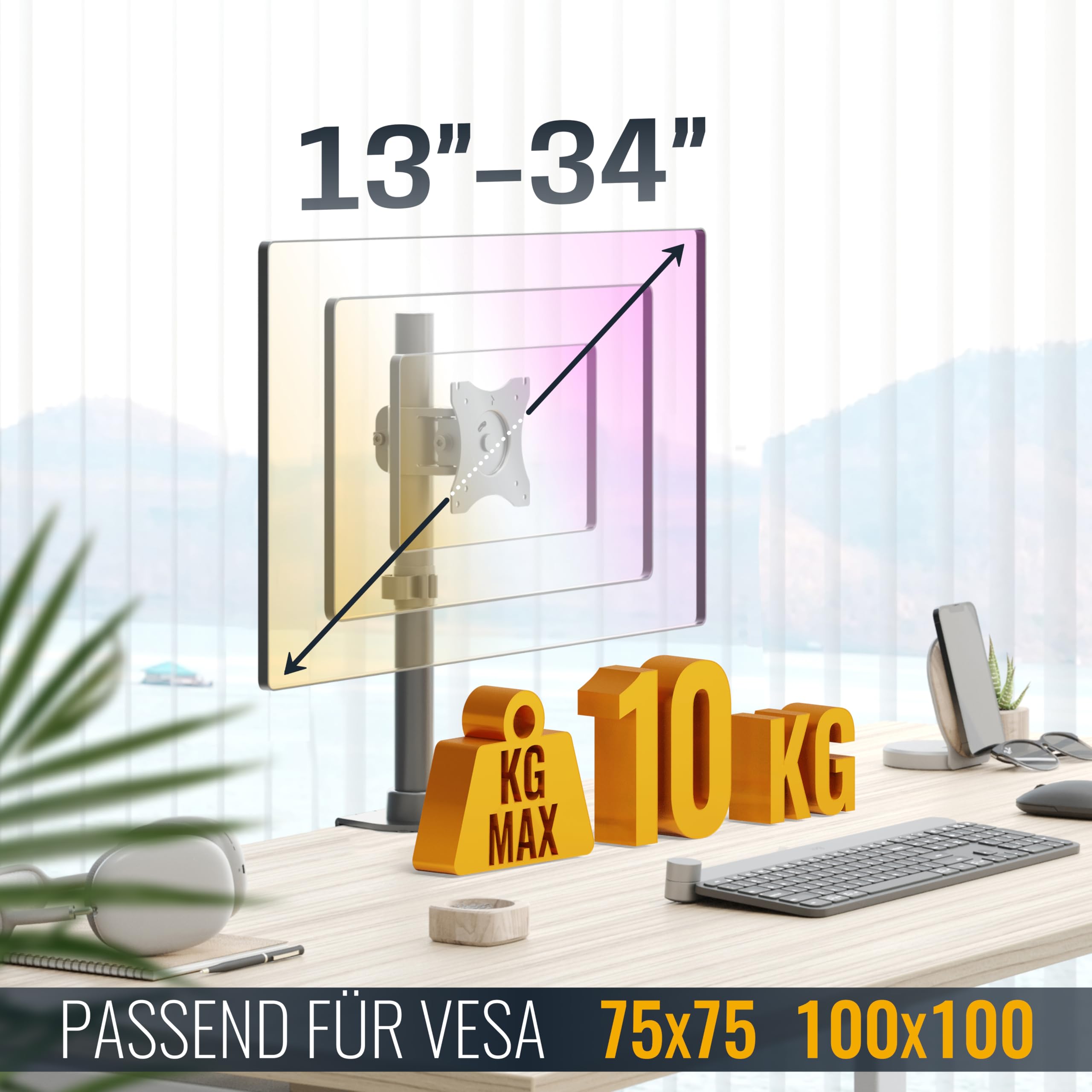 Ricoo Monitorarm Monitorhalterung Monitor Halterung Bildschirmhalterung für 13-34 Zoll Bildschirm Ständer TS7011 Tisch Arm für Computermonitor Schreibtisch Tischhalterung Monitor-Halter VESA 75 & 100 – Bild 5