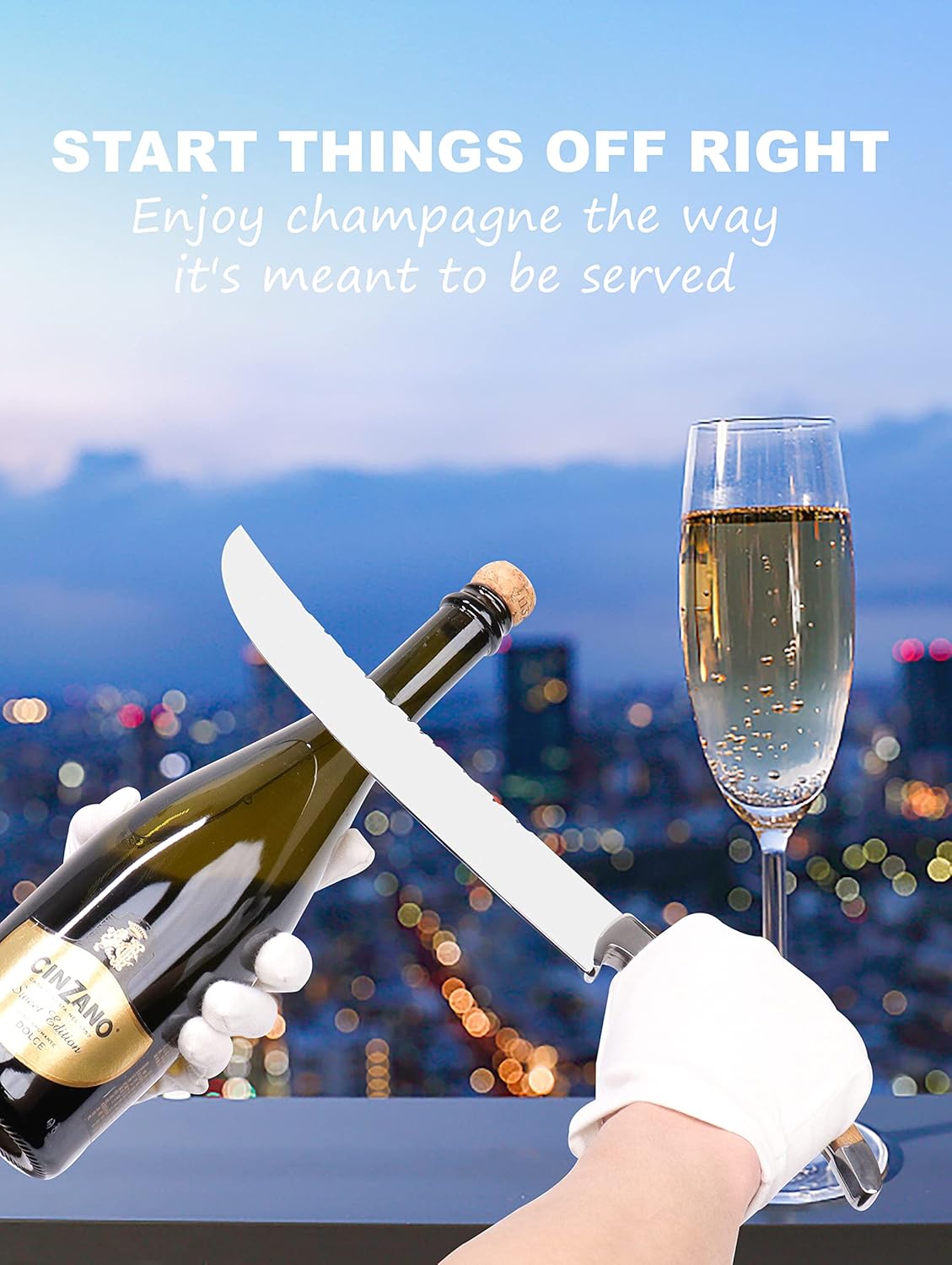 LUVCOSY Champagne Saber with Gift Box, Laguiole Style Champagne Sword with Olive Wood Handle, Stainless Steel Blade Sabrage Sword, Wine Bottle Opener for Christmas Wedding (13.7'')