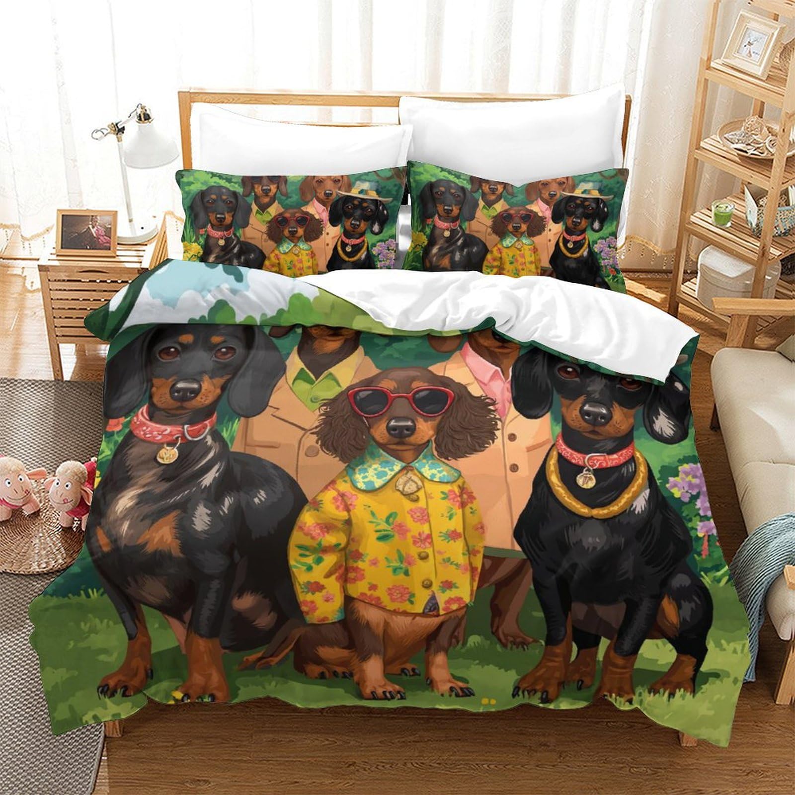 Housse de couette Teckel 220x240cm en microfibre avec 2 taies