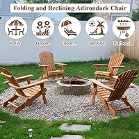 Vista 3 de Adirondack - Silla de madera para exteriores, silla de patio, sillas para hoguera, silla plegable para césped, tumbona con acabado natural