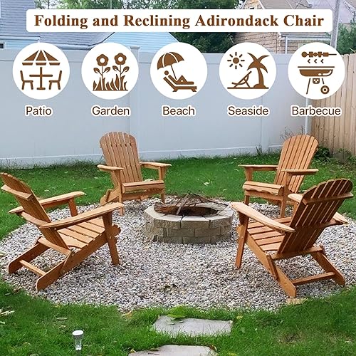 Miniatura 3 de Adirondack - Silla de madera para exteriores, silla de patio, sillas para hoguera, silla plegable para césped, tumbona con acabado natural,