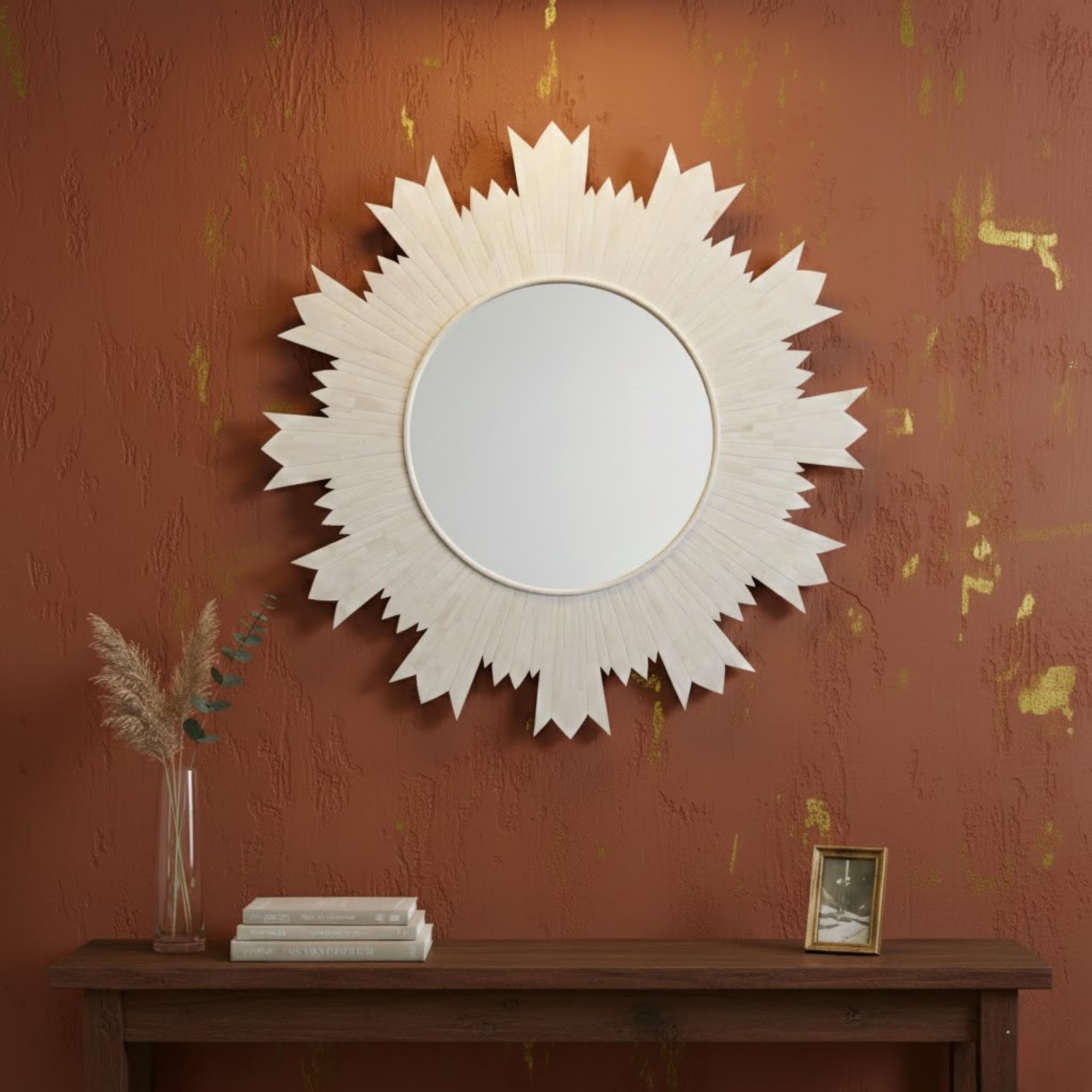 - Bone Inlay Mirror Frame Handmade Decorative Wall Mirror Frame with Intricate Floral Design Boho, Vintage and Ethnic Home Décor Accent