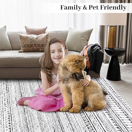 Miniatura 4 de RUGSREAL Alfombra lavable de 5 x 7 pies para sala de estar, alfombra geométrica para dormitorio, resistente a las manchas, alfombra de comedor