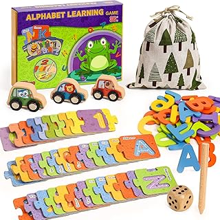 Alphabet Flash Cards for Toddlers, ABC Wooden Letter and Number Matching Puzzle Games for Kids Age 3-6 Years, Preschool Montessori Learning Educational Toys Gift for Boys and Girls