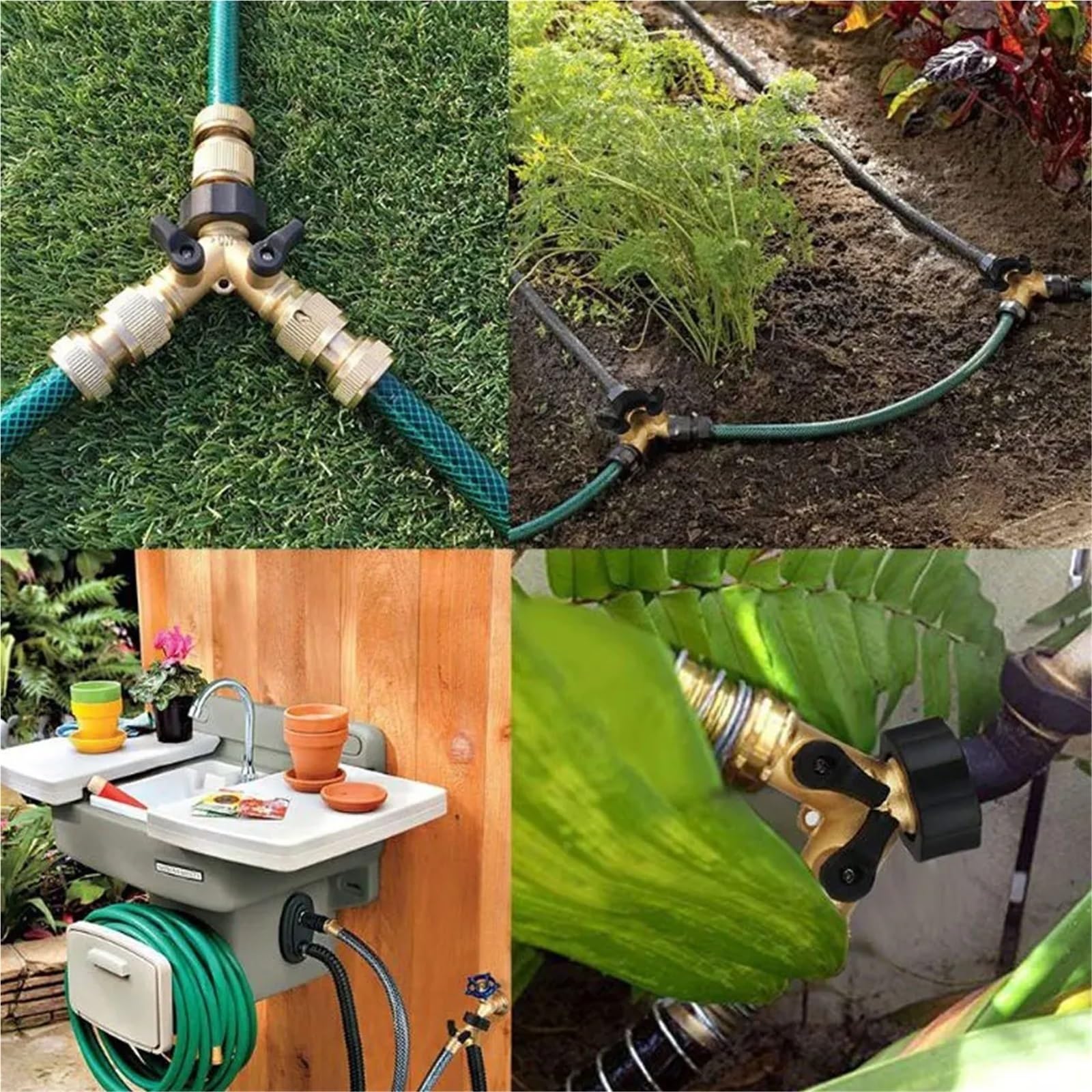 Raccordo per Rubinetto da Giardino, Adattatore for Rubinetto a Forma di Y con Filettatura a 2 Vie in Ottone, sdoppiatore for Tubo in Bronzo