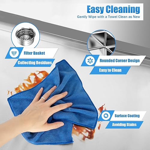 Miniatura 8 de Fregadero de acero inoxidable de pie con 1 compartimento, fregadero de cocina comercial, fregadero de cocina de un solo tazón, juego de fregadero de