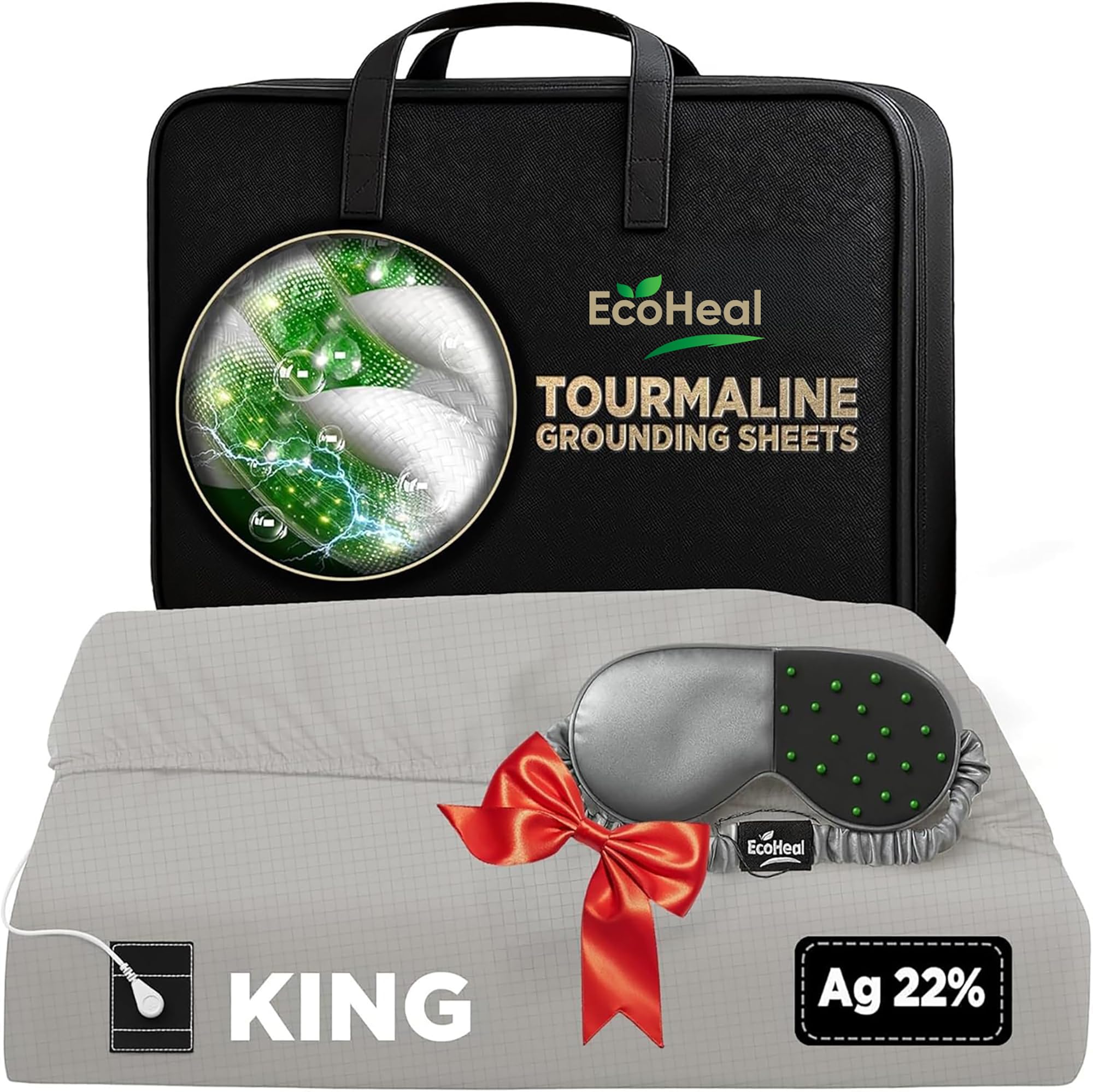 Ecoheal Beige Luxury Tourmaline Grounding Sheets King 20% Silver Fiber, 76% Tourmaline Cotton, 4% Silk, Quality Certified Grounded Well Bed Sheet - Conductive Earth Fitted Sheet For Better Sleep,