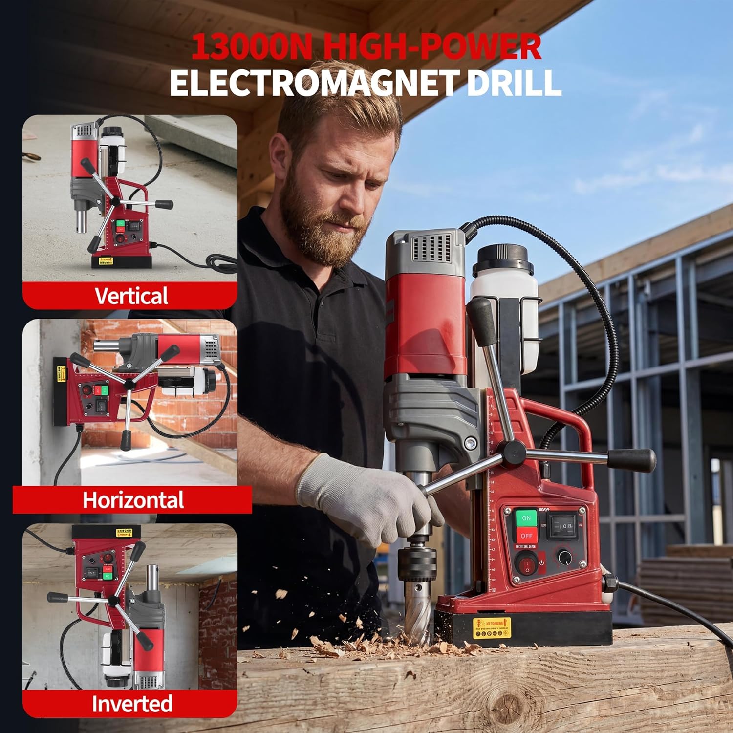 2 Inch Magnetic Drill Press, 210mm Max Stroke, 13000N Magnetic Force,1550W 750PRM Portable Electric Mag Drill Machine for Metal Drilling, Industrial Grade with Drill Chucks & Annular Cutters Kit