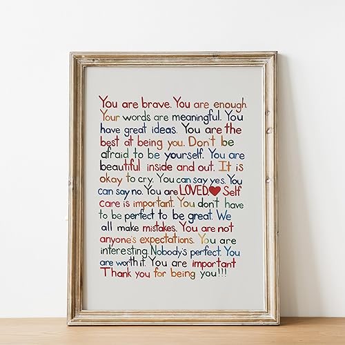 Vista 9 de You Are Brave, You Are Enough” Inspirational Wall Art Print – Affirmation Typography Poster for Self-Love, Mental Health – Classroom, Office