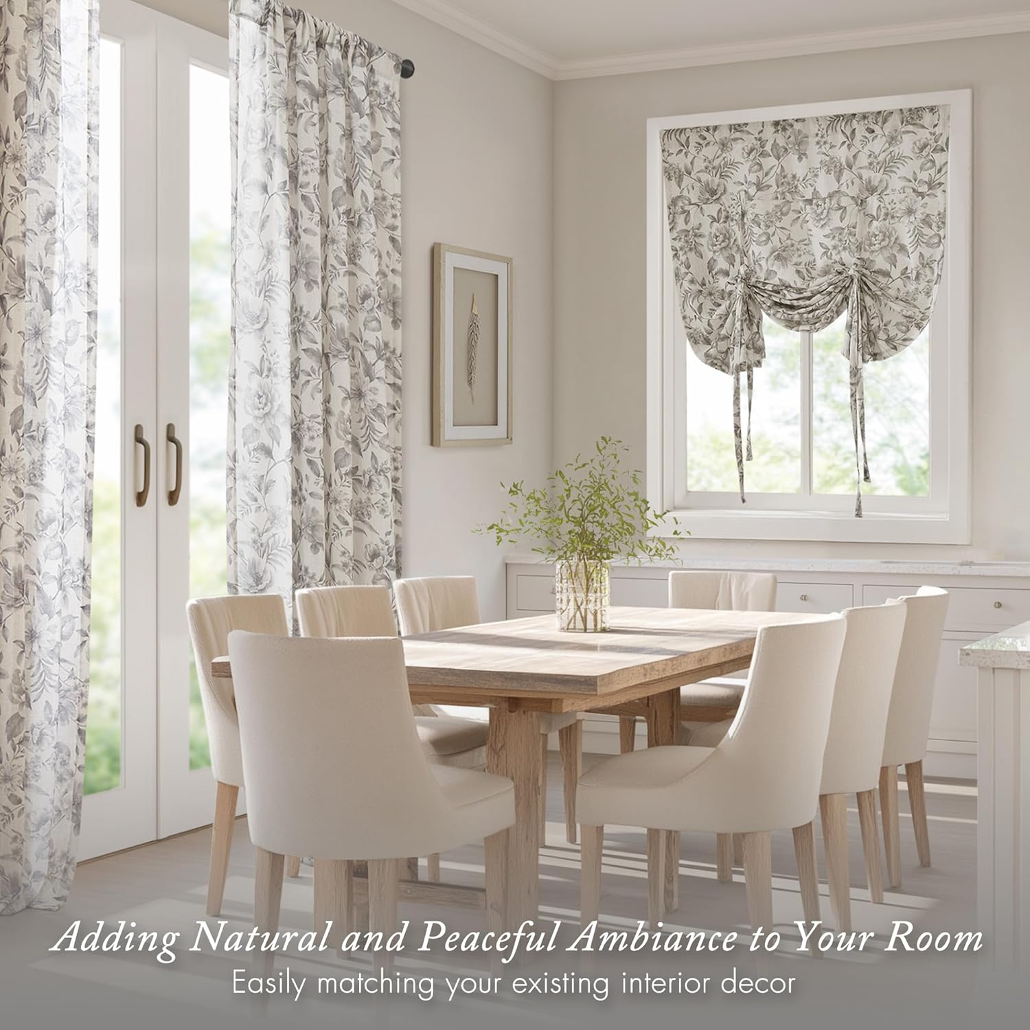 Madison Park Linen Curtains, Linen Window Panel for Living Room, Floral Window Curtains with Rod Pocket, Farmhouse Light Filtering Window Panels for Privacy, Lana 2 Panel Set, 42" W x 84" L, Charcoal