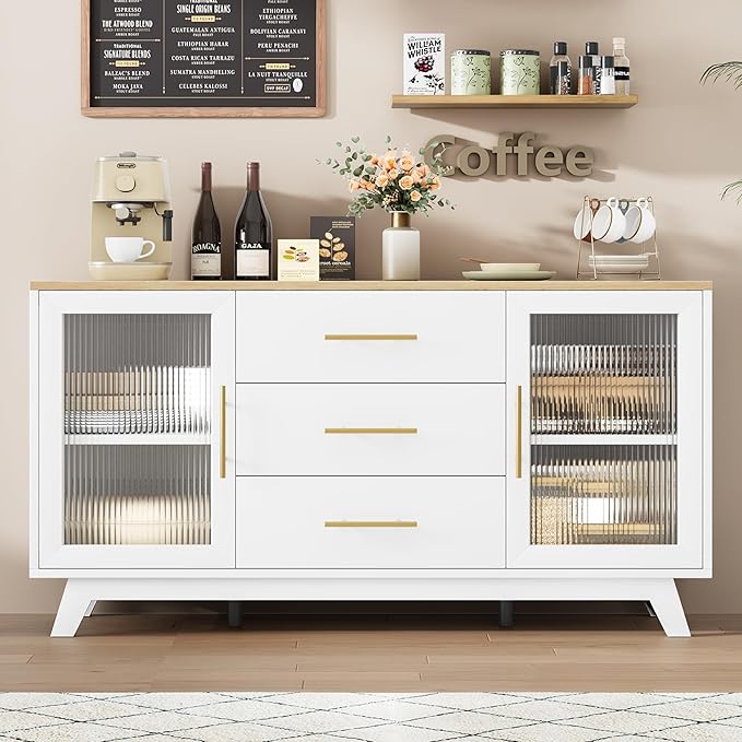 GAOMON Coffer Bar with 2 Fluted Glass Doors, 56