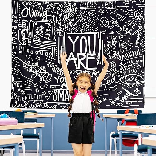 Miniatura 4 de KJHL Quote You Are - Tapiz de pared en blanco y negro, inspirador para aula, tapices para colgar en la pared, afirmaciones motivacionales positivas