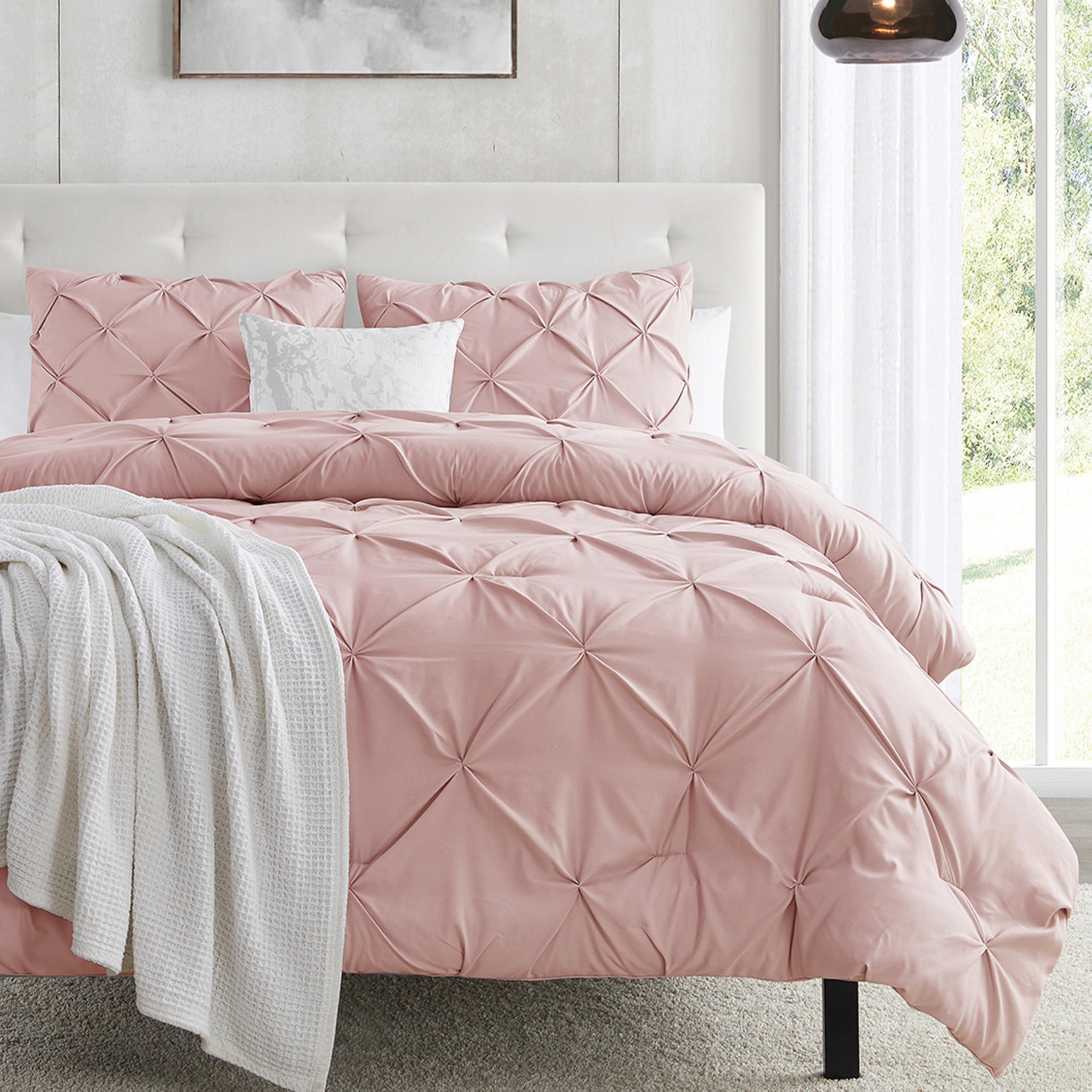 Nestl Peach Beige Duvet Cover Queen Size - Soft Double Brushed Duvet Set with Button Closure & Corner Ties, 3 Piece Luxurious Pinch Pleated Duvet