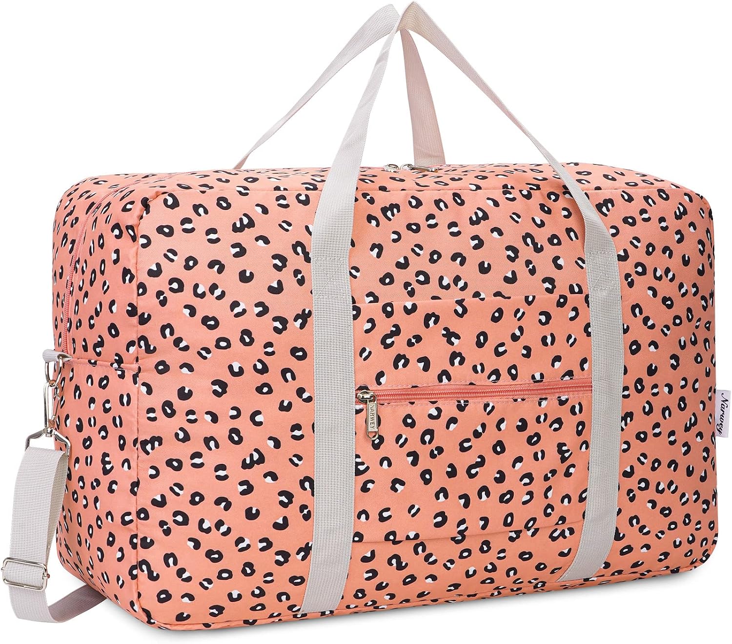 Foldable Travel Duffel Bag Tote Carry on Luggage Sport Duffle Weekender Overnight for Women and Girls 40L (Leopard)