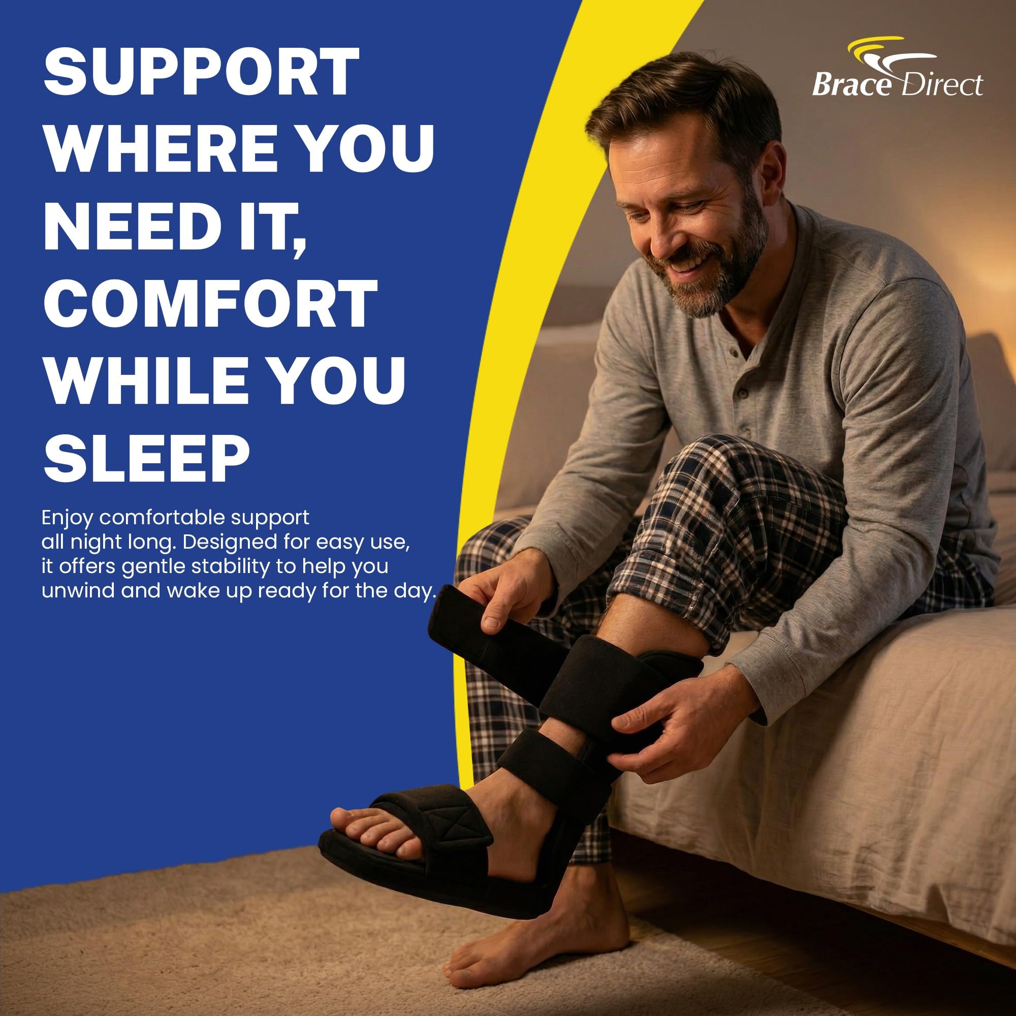 Brace Direct Férula nocturna acolchada cómoda de 90 grados, soporte de estiramiento para fascitis plantar, pie caído, tendinitis de Aquiles y dolor en el talón, mediano (EE. UU. zapatos de hombre 7.5