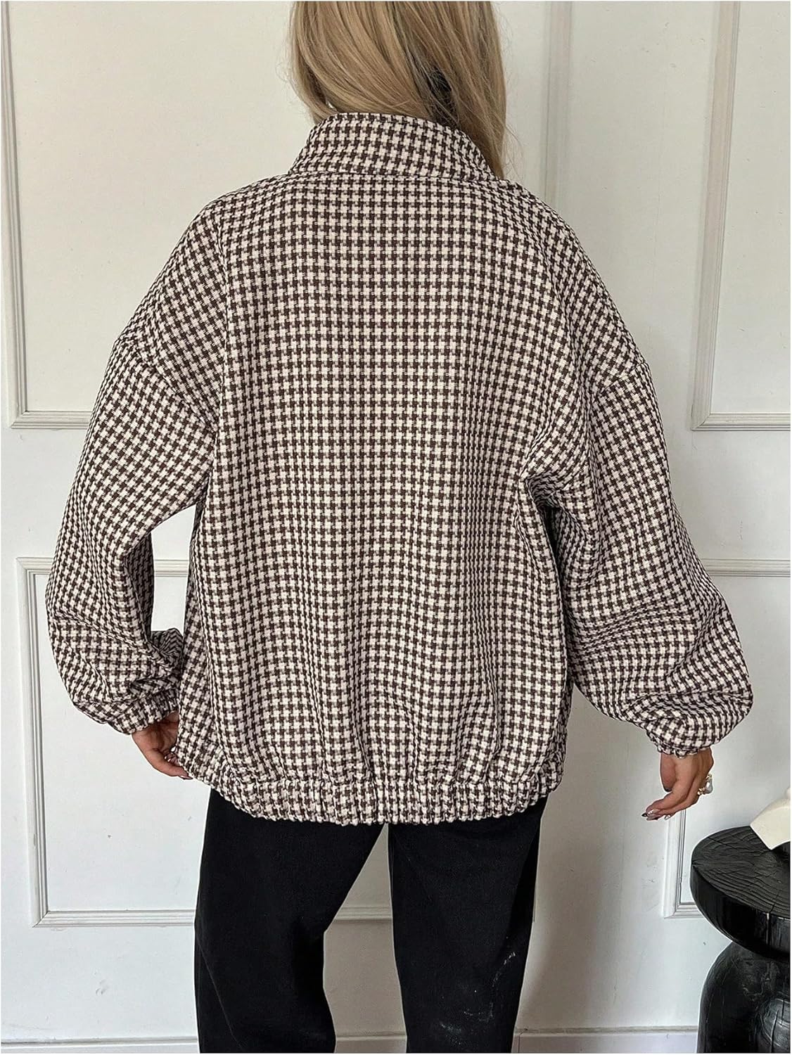 Milumia Women's Plaid Sherpa Fleece Jacket Full Zip Stand Collar Jackets with Pockets Outerwear