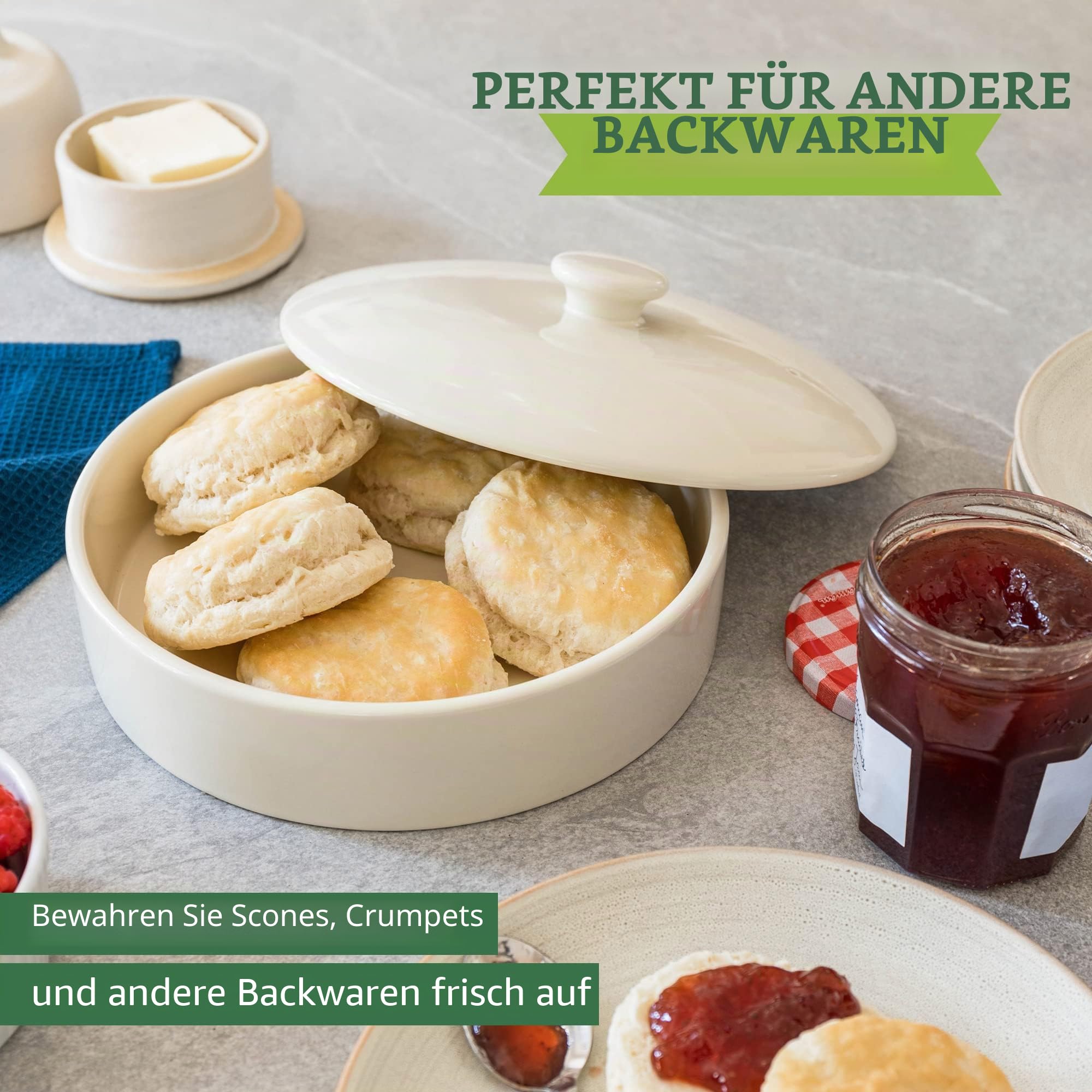 Tortilla Warmer – Wärmebehälter – Tortilla Warmhalter aus Keramik – Tortilla Wärmer - Backofen- und Mikrowellengeeignet - Geeignet als Rotibox und Tortilla Halter (Creme, 20 cm)