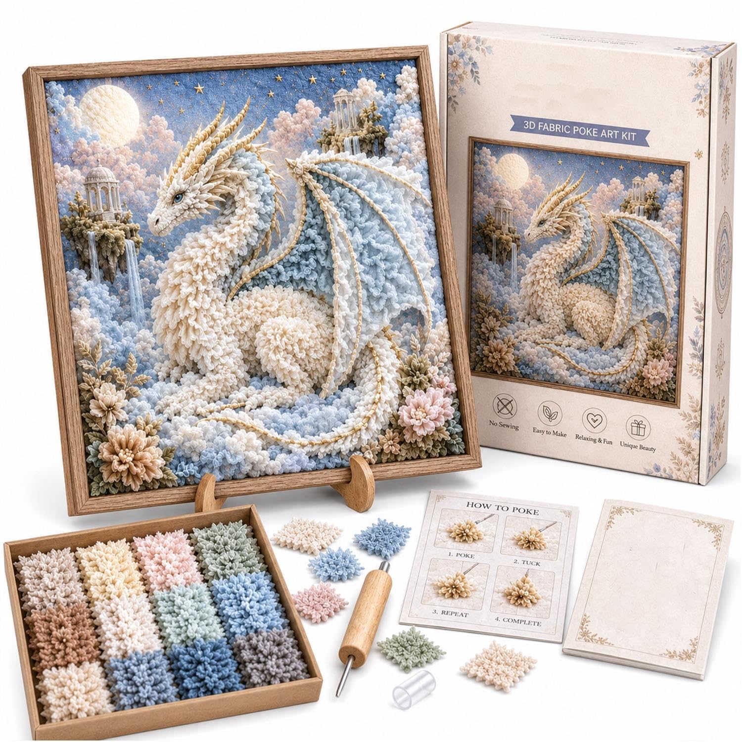 Mythic Dragon Realms 3D Fabric Poke Art Kit, DIY Dragon Fabric Poke Craft